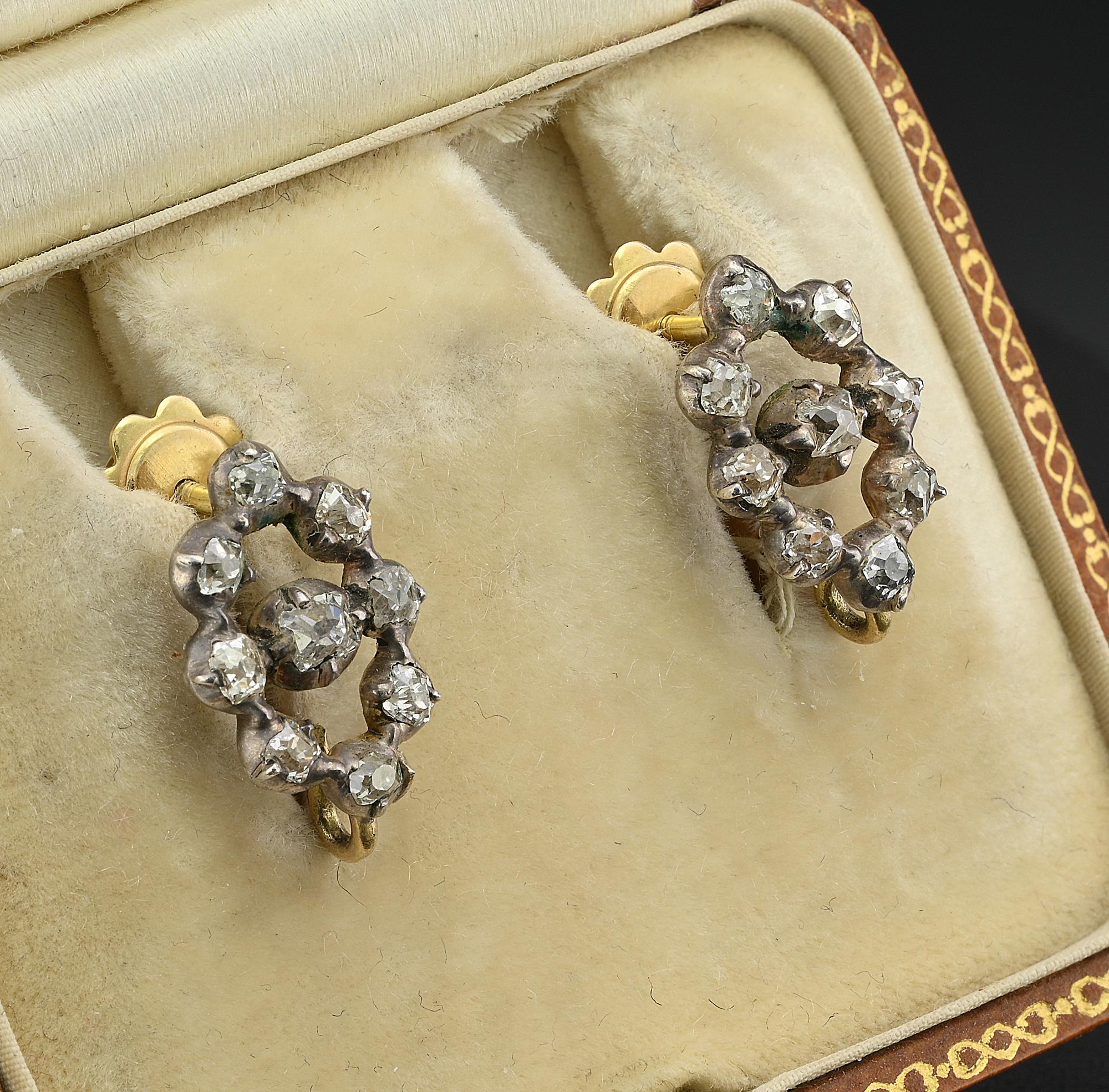 Georgianische 7,40 Karat Diamant-Nachttage-Ohrringe mit tropfenförmigem Tropfen für Damen oder Herren im Angebot