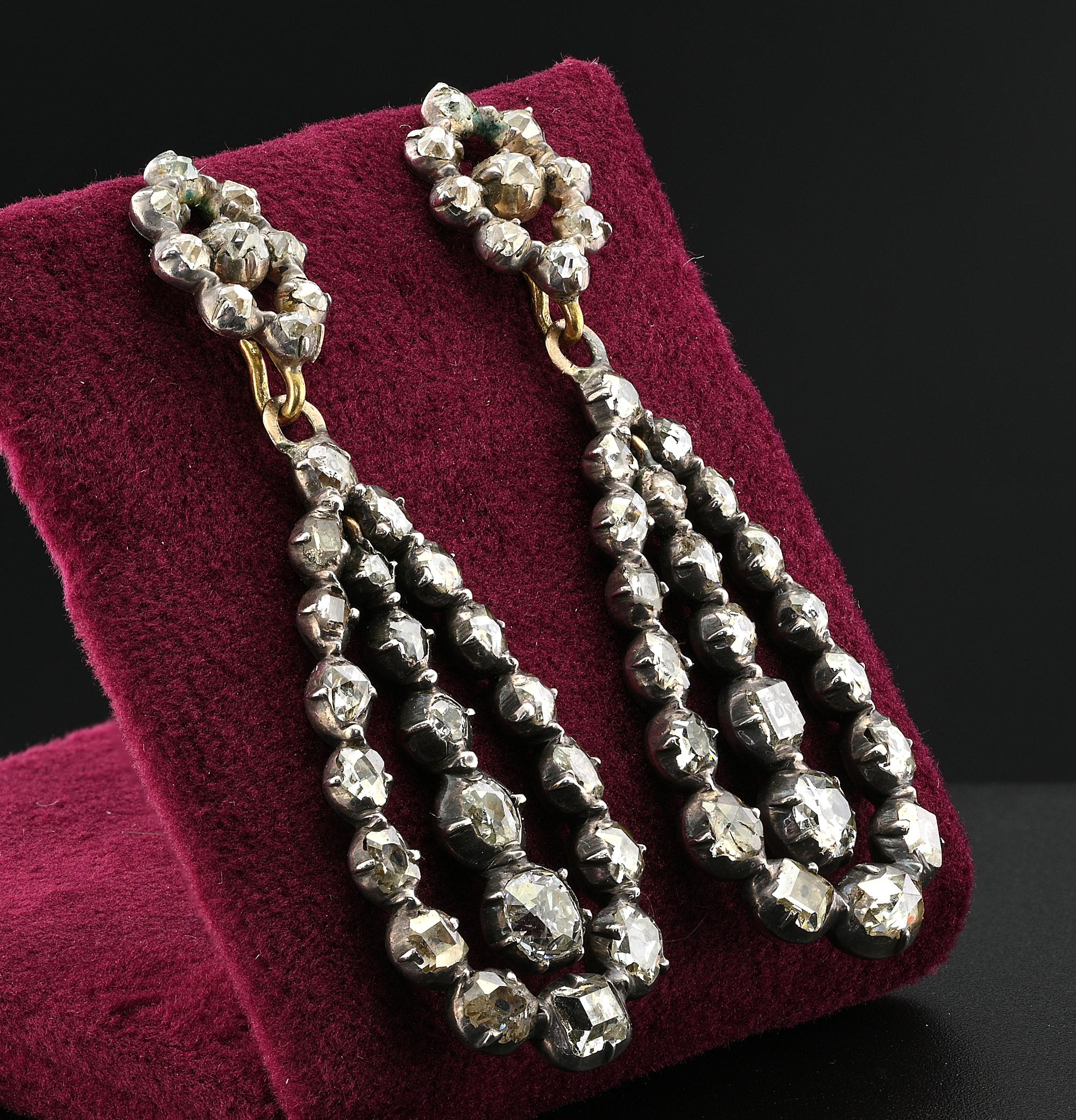 Georgianische 7,40 Karat Diamant-Nachttage-Ohrringe mit tropfenförmigem Tropfen im Angebot 1