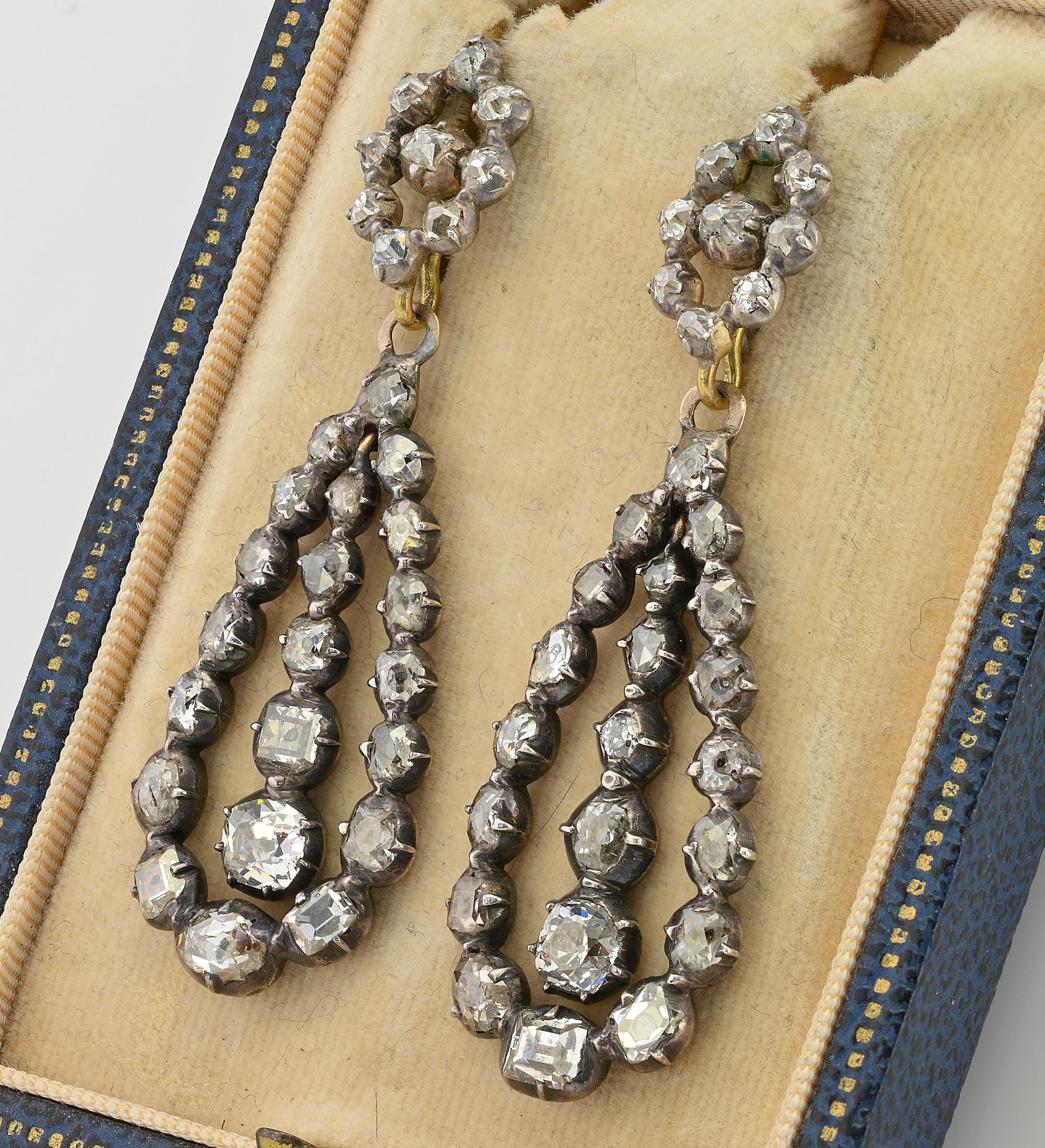 Georgianische 7,40 Karat Diamant-Nachttage-Ohrringe mit tropfenförmigem Tropfen im Angebot 2
