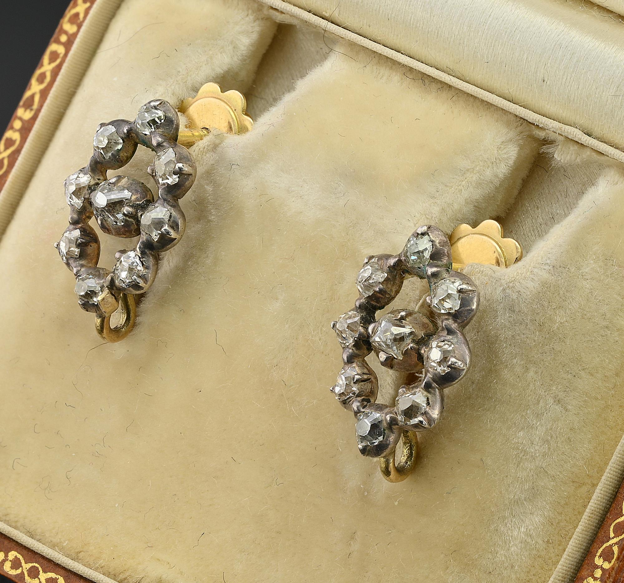 Georgianische 7,40 Karat Diamant-Nachttage-Ohrringe mit tropfenförmigem Tropfen im Angebot 3