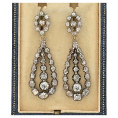 Used Georgian 7.40 Ct Diamond Night Day Long Teardrop Earrings