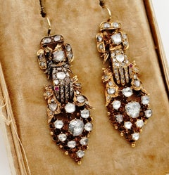 Georgian 8.20 Carat Diamond Sentimental Hand Museum Drop Earrings