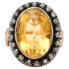 Georgianischer 8,40 Karat Citrin-Diamant-Cluster-Ring aus 18k Gelbgold und Silber