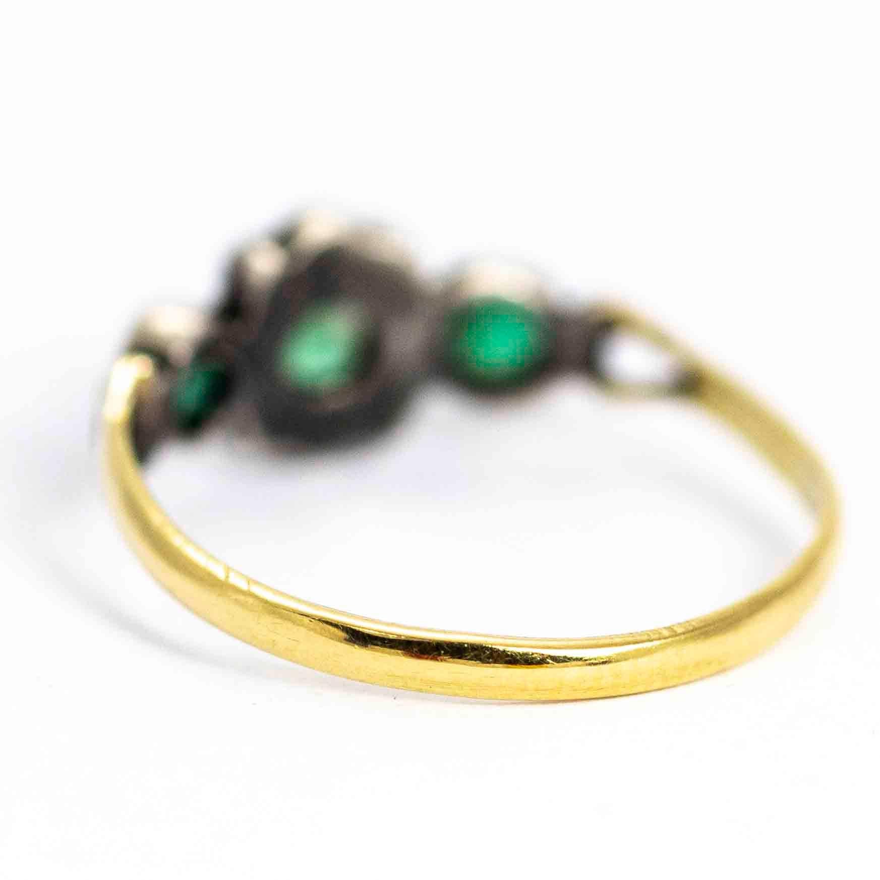 Rose Cut Georgian 9 Carat Gold Diamond and Green Paste Cluster Ring