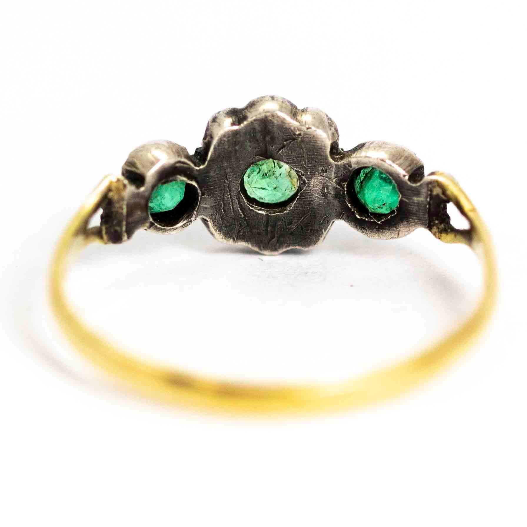 Georgian 9 Carat Gold Diamond and Green Paste Cluster Ring In Good Condition In Chipping Campden, GB