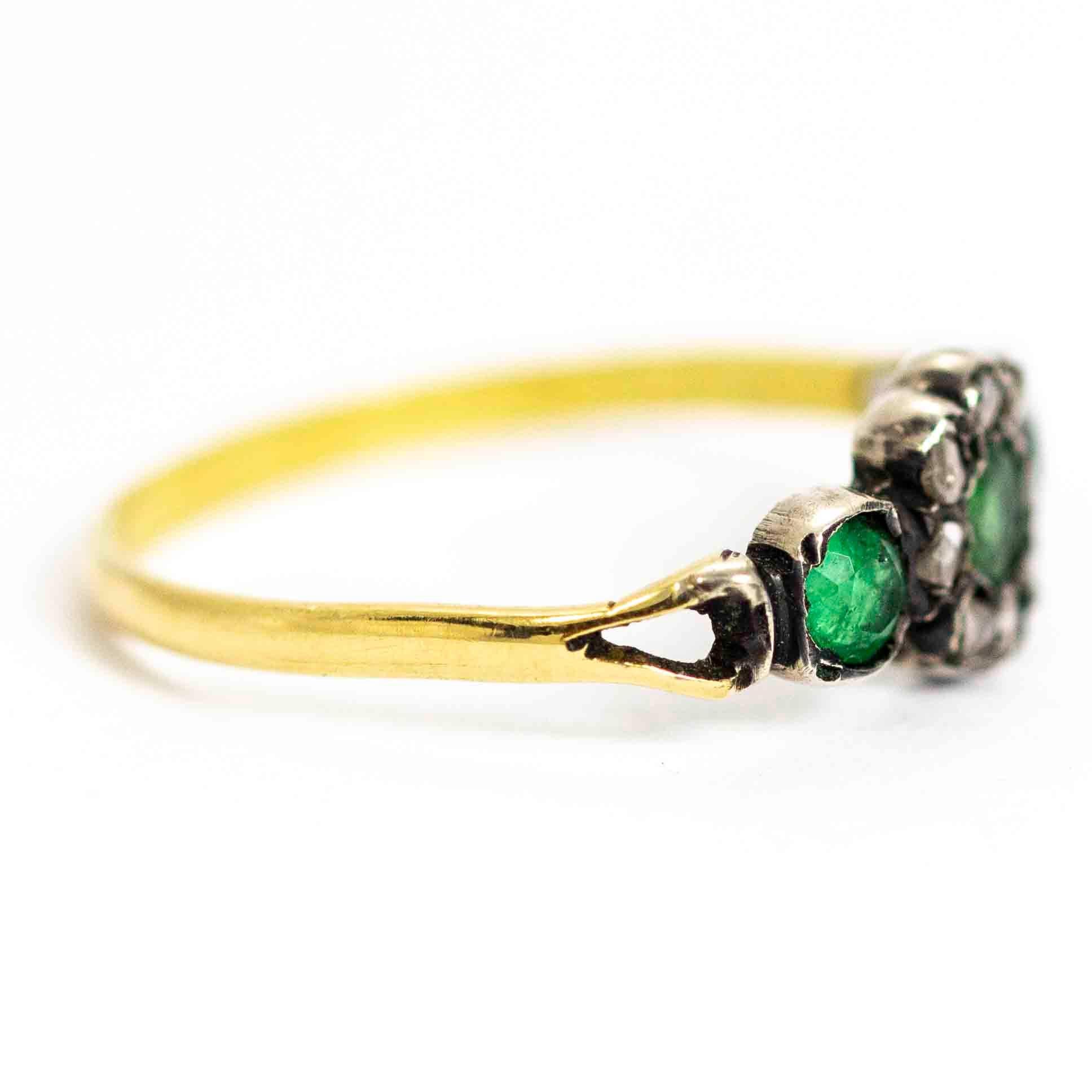 Women's or Men's Georgian 9 Carat Gold Diamond and Green Paste Cluster Ring