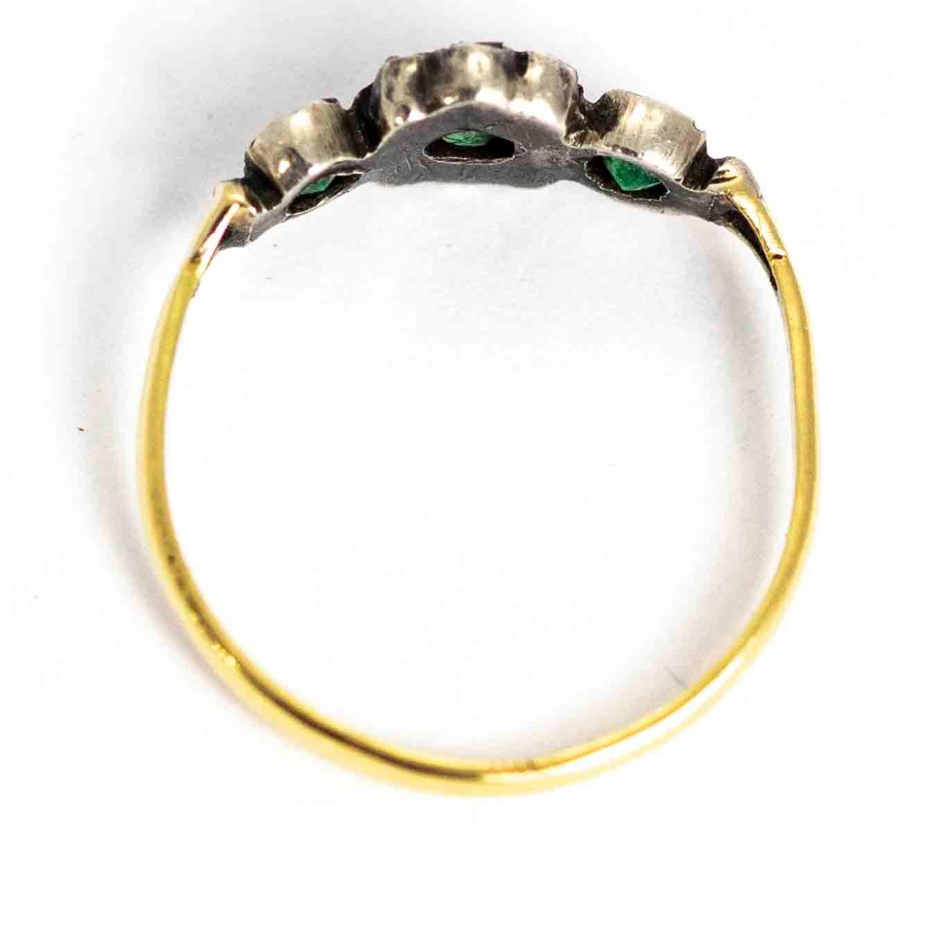 Georgian 9 Carat Gold Diamond and Green Paste Cluster Ring 2