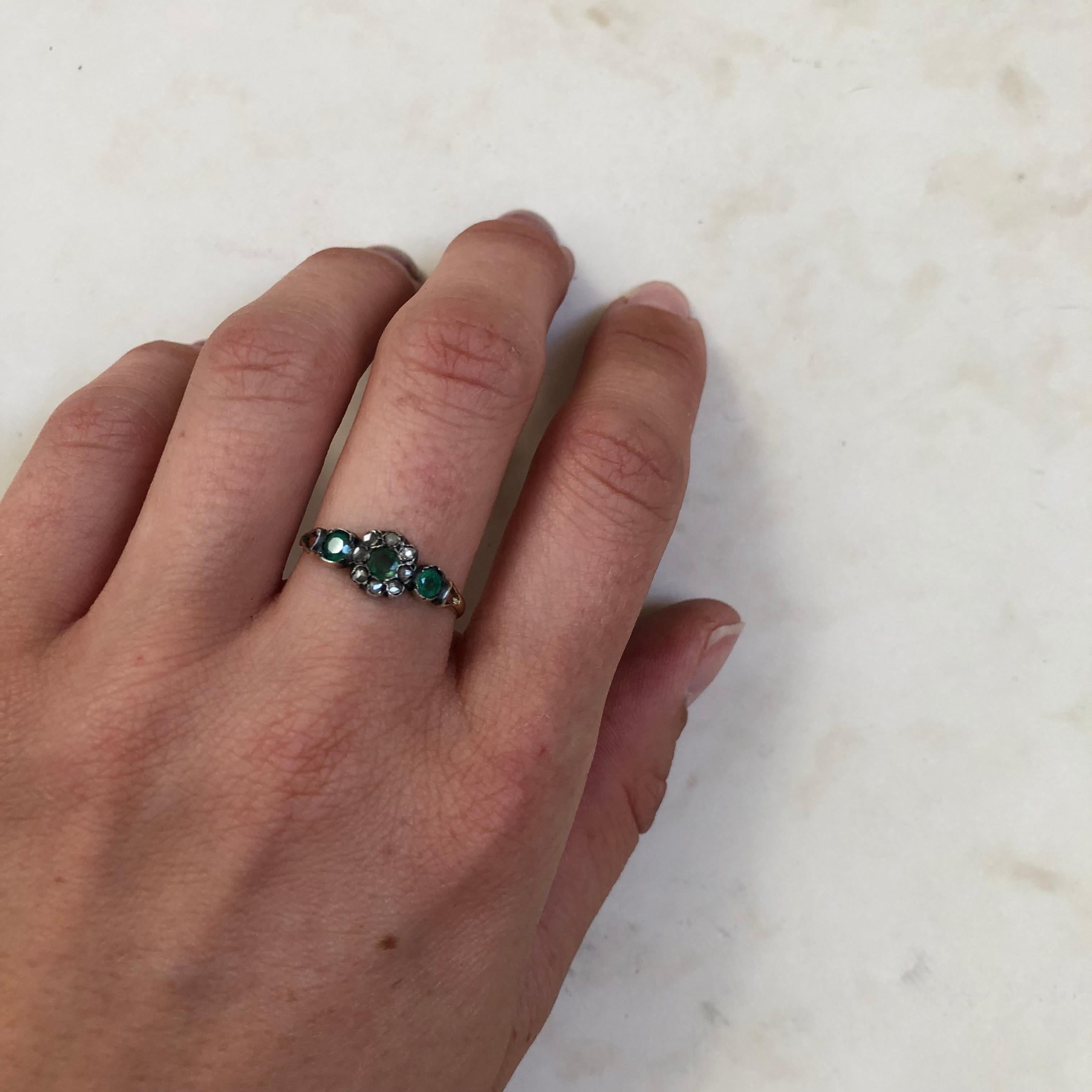 Georgian 9 Carat Gold Diamond and Green Paste Cluster Ring 3