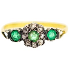 Georgian 9 Carat Gold Diamond and Green Paste Cluster Ring