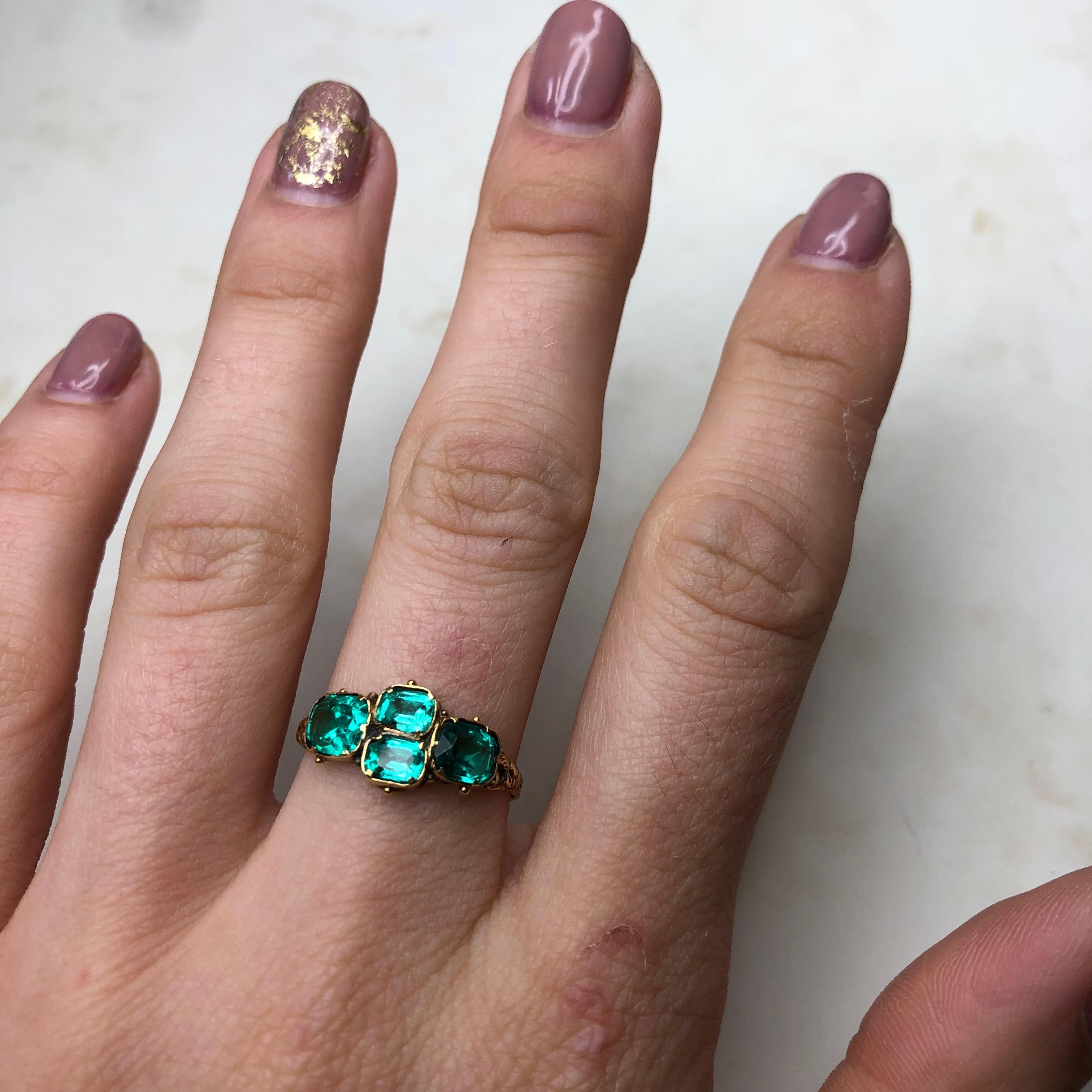 Georgian 9 Carat Gold Green Paste Ring 2