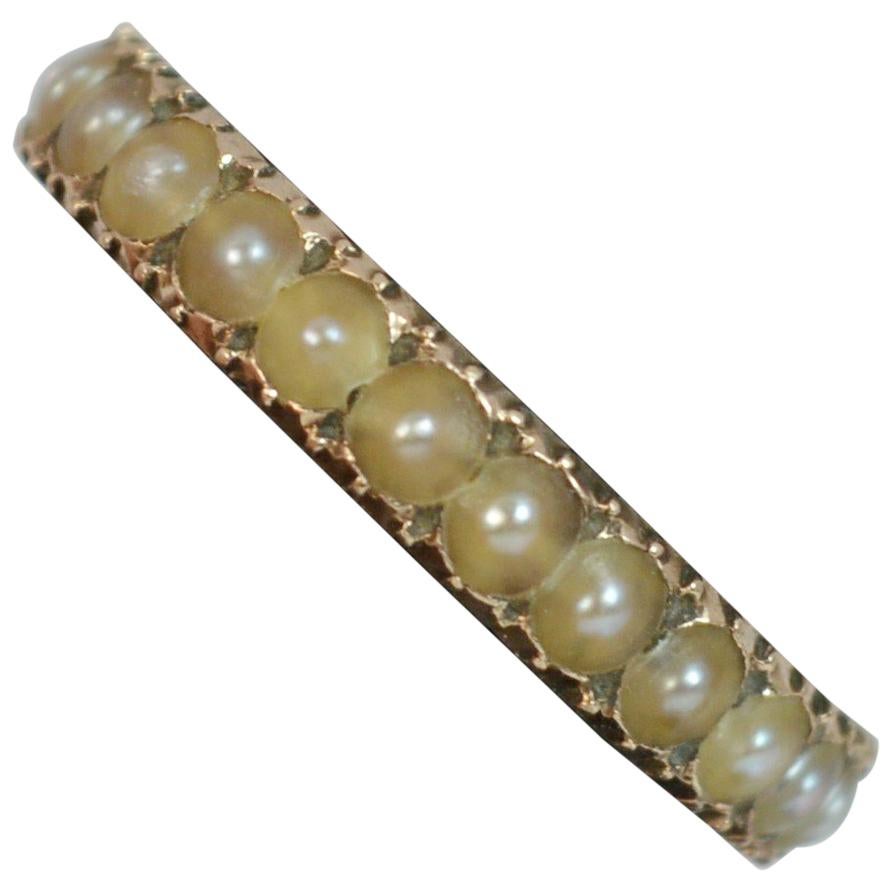 Georgian 9 Carat Rose Gold and Pearl Full Eternity Stack Band Ring