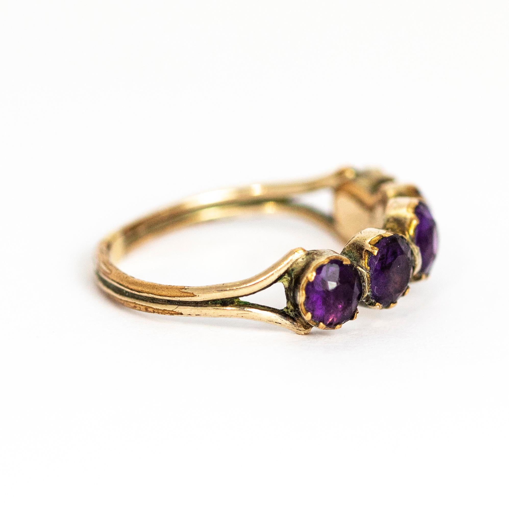 Uncut Georgian 9 Karat Gold Amethyst Five-Stone Ring