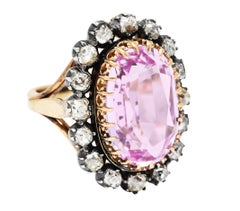 Georgian 9.87 Carats Old Mine Cut Diamond Topaz Silver-Topped 14 Karat Ring