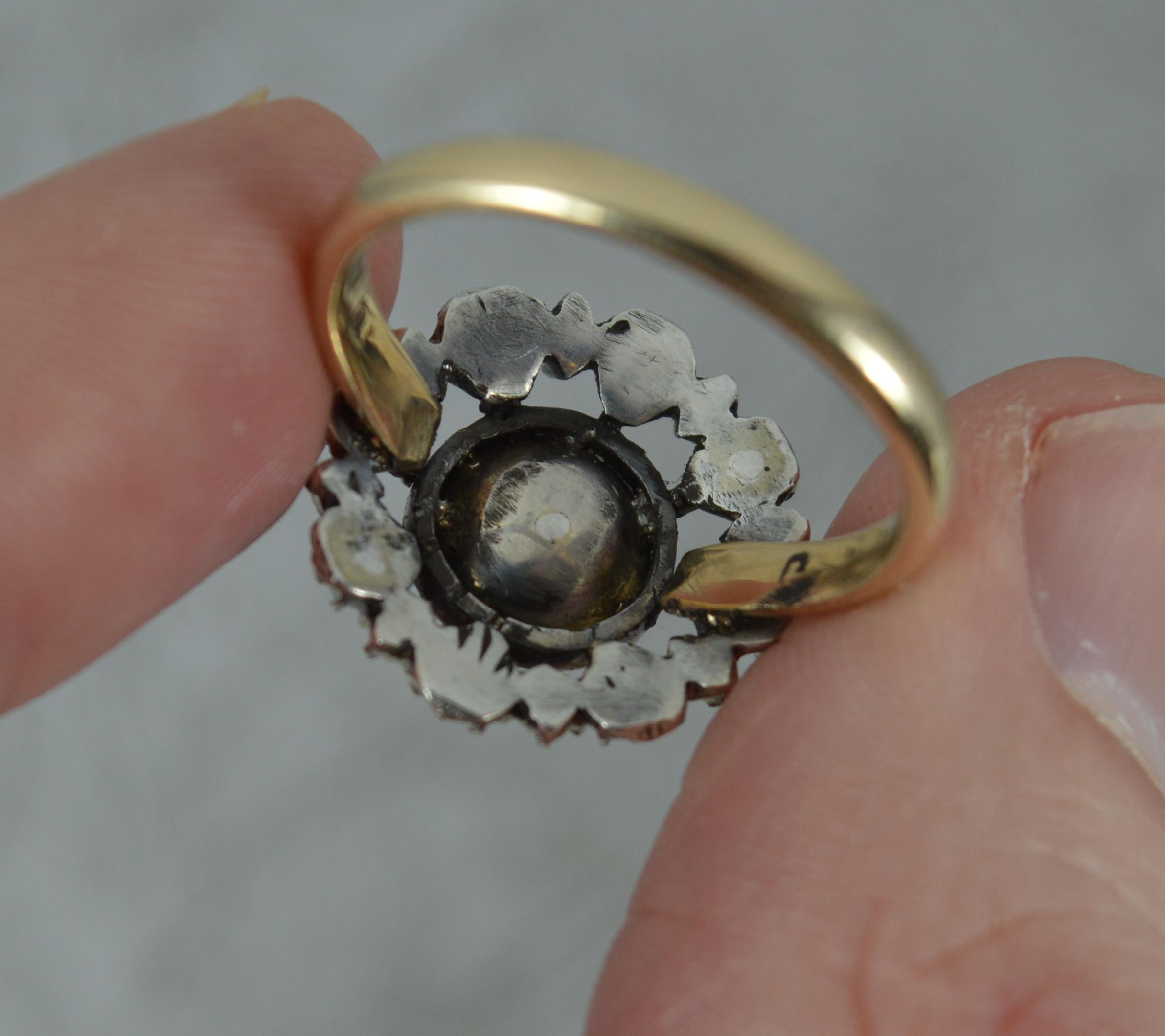Georgian 9ct Gold and Rose Cut Diamond Cluster Panel Ring, c1760 5