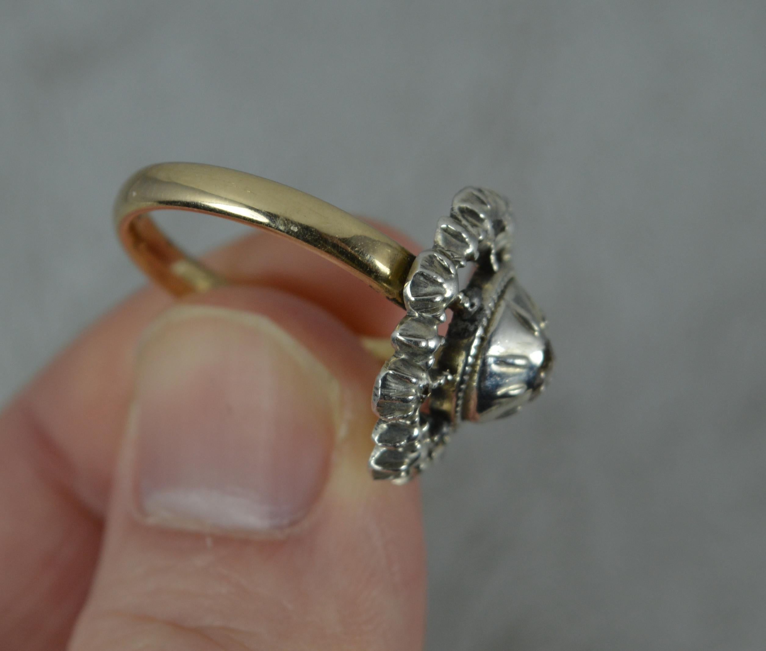 Georgian 9ct Gold and Rose Cut Diamond Cluster Panel Ring, c1760 6