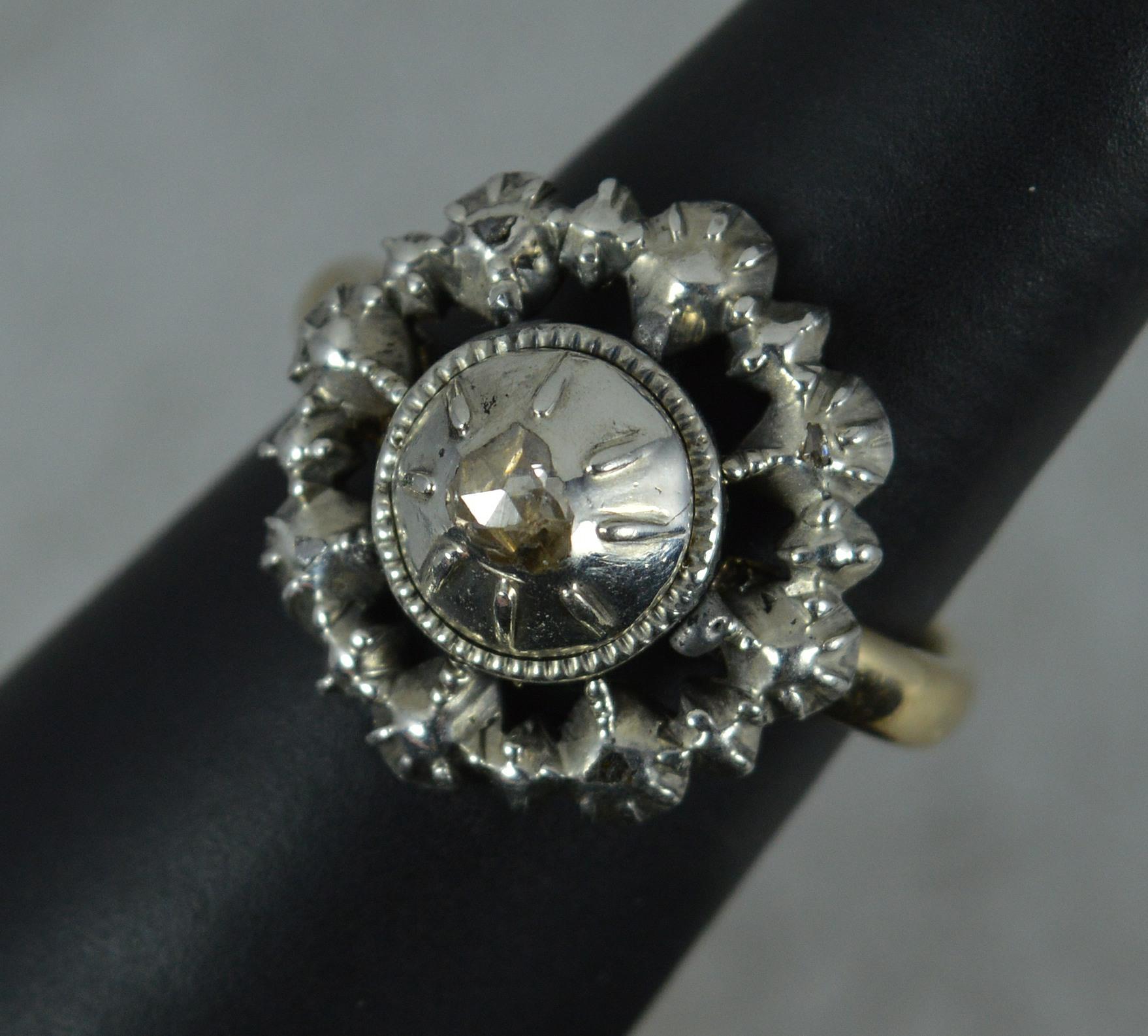Georgian 9ct Gold and Rose Cut Diamond Cluster Panel Ring, c1760 For Sale 8