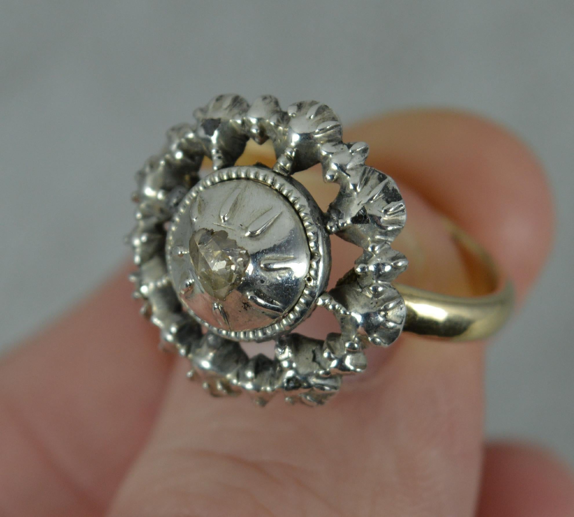 Georgian 9ct Gold and Rose Cut Diamond Cluster Panel Ring, c1760 1