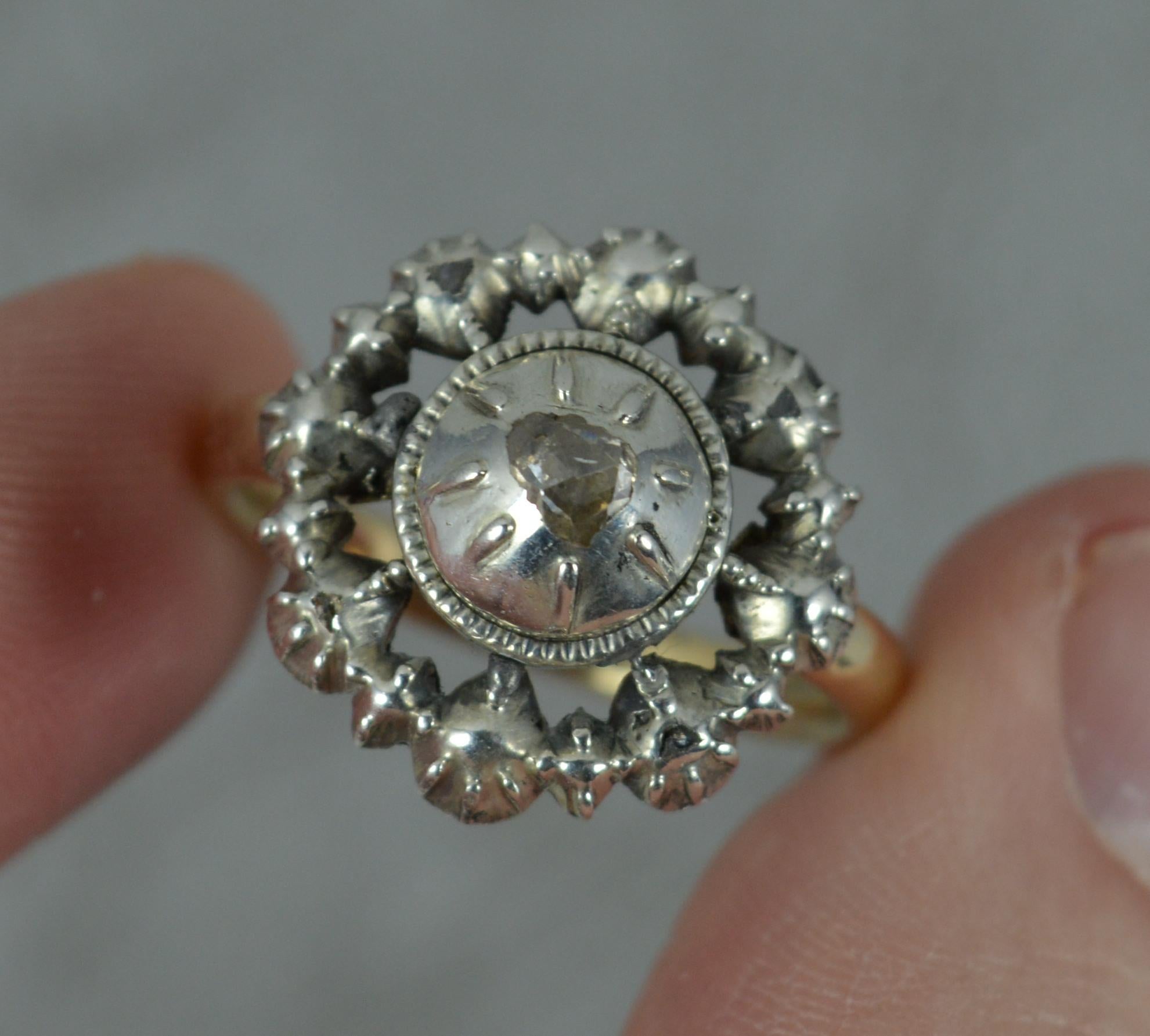 Georgian 9ct Gold and Rose Cut Diamond Cluster Panel Ring, c1760 2