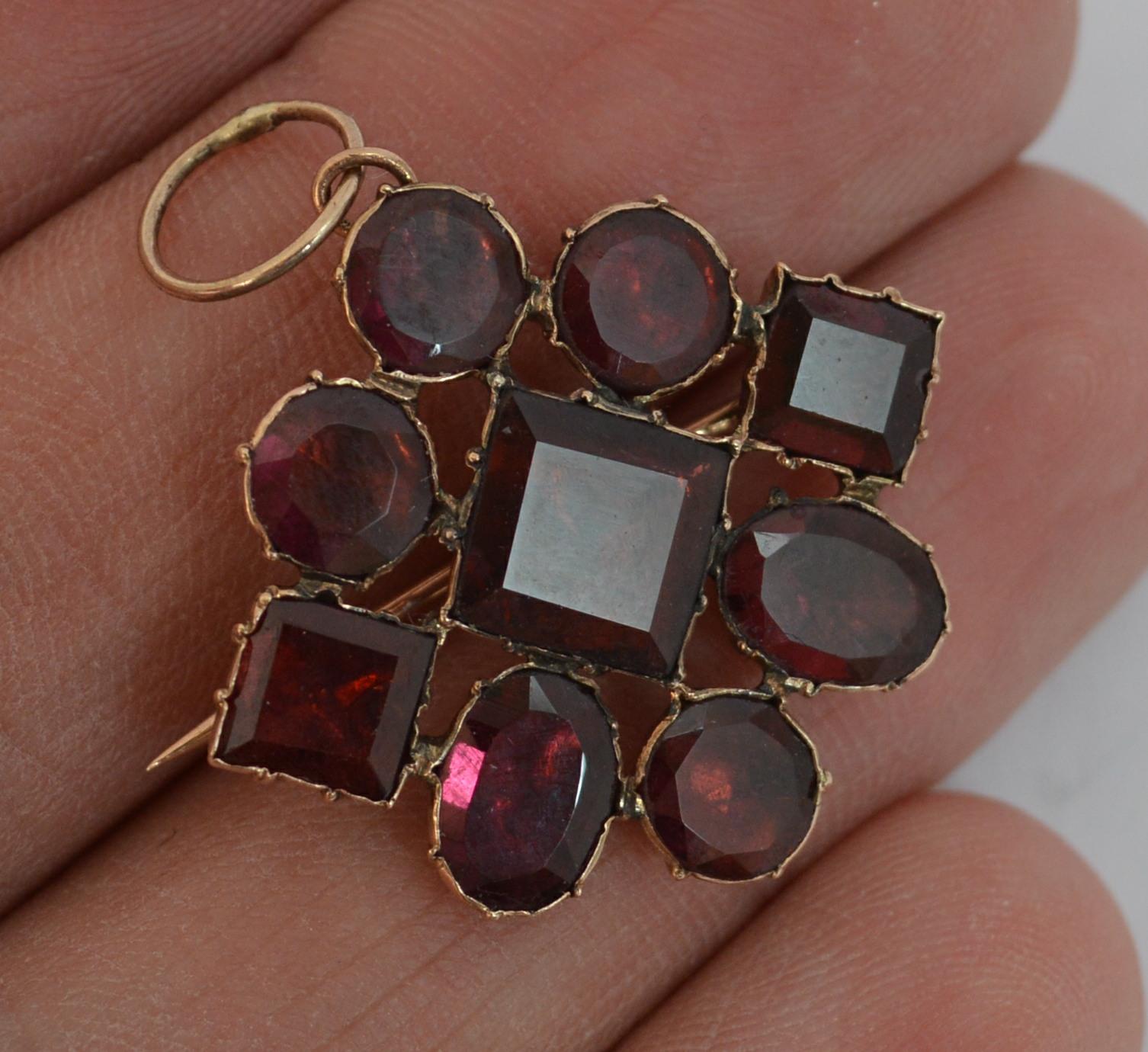 Georgian 9 Carat Rose Gold and Closed Foiled Back Garnet Brooch and Pendant In Good Condition In St Helens, GB