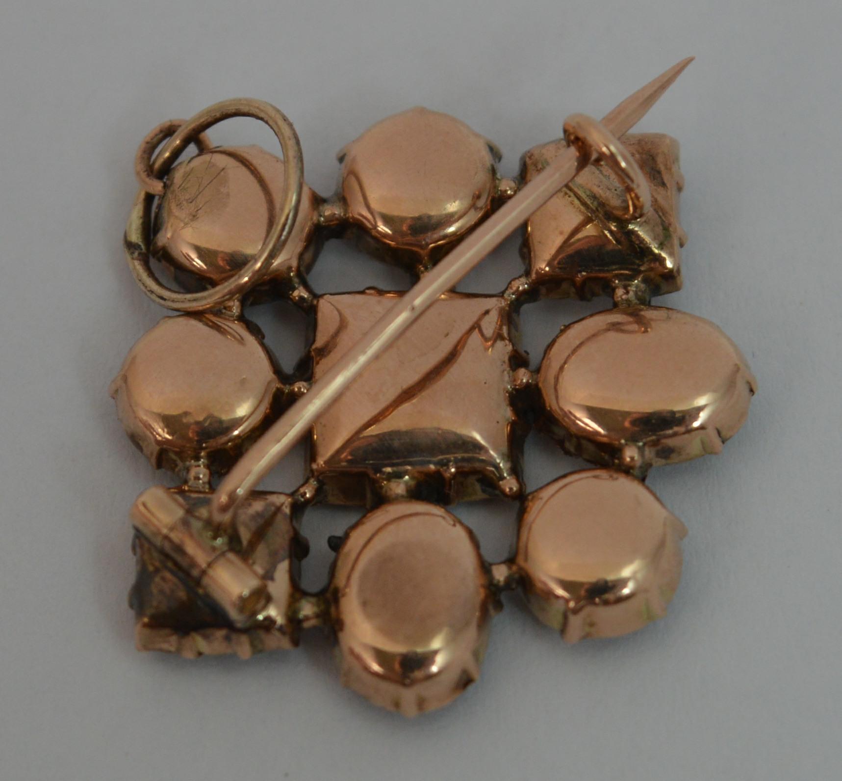 Georgian 9 Carat Rose Gold and Closed Foiled Back Garnet Brooch and Pendant 1