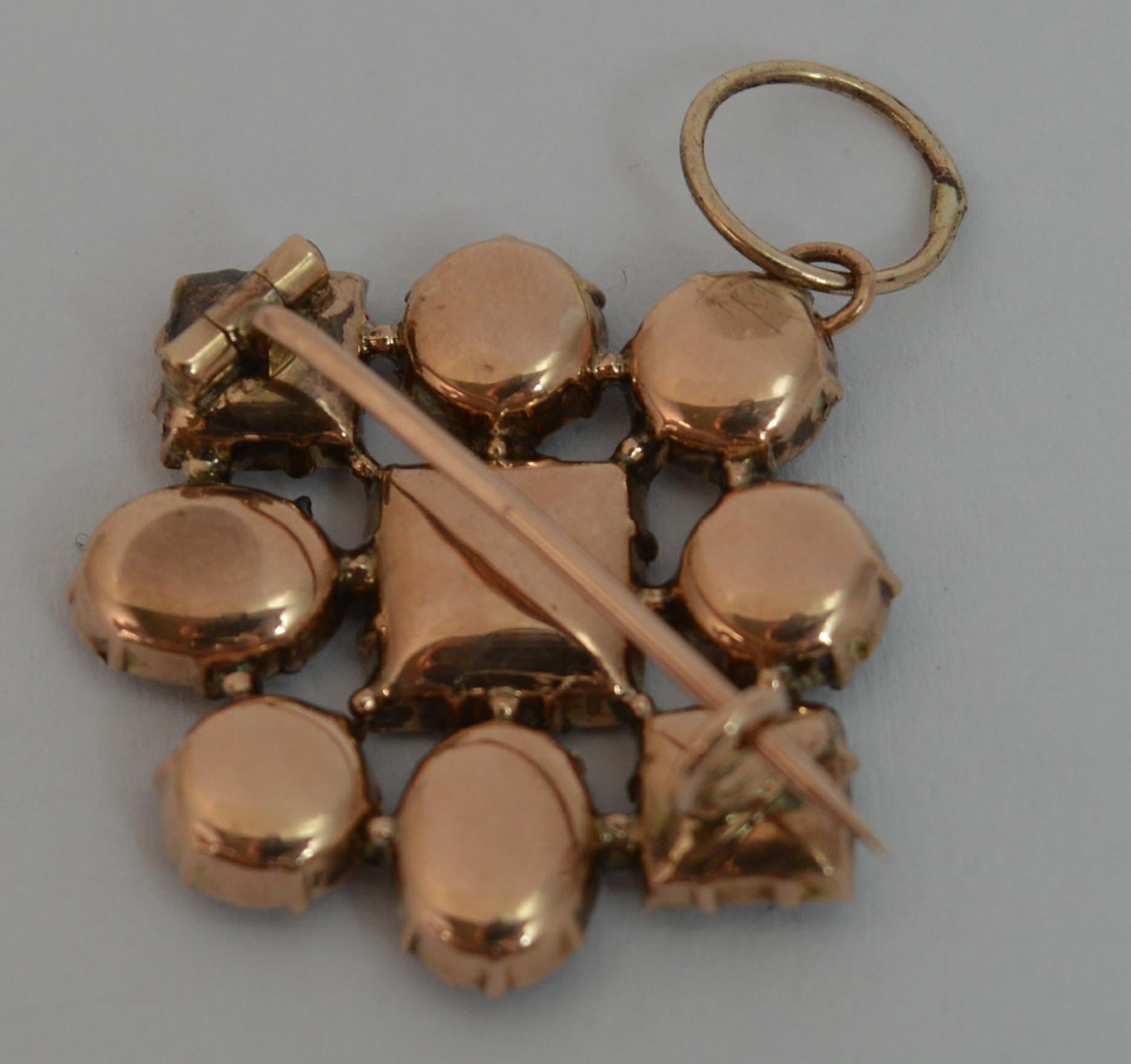 Georgian 9 Carat Rose Gold and Closed Foiled Back Garnet Brooch and Pendant 2