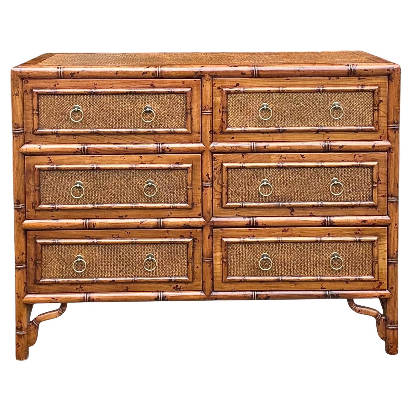 Georgian Aesthetic Movement Style Burnt Bamboo & Grasscloth Chest / Commode
