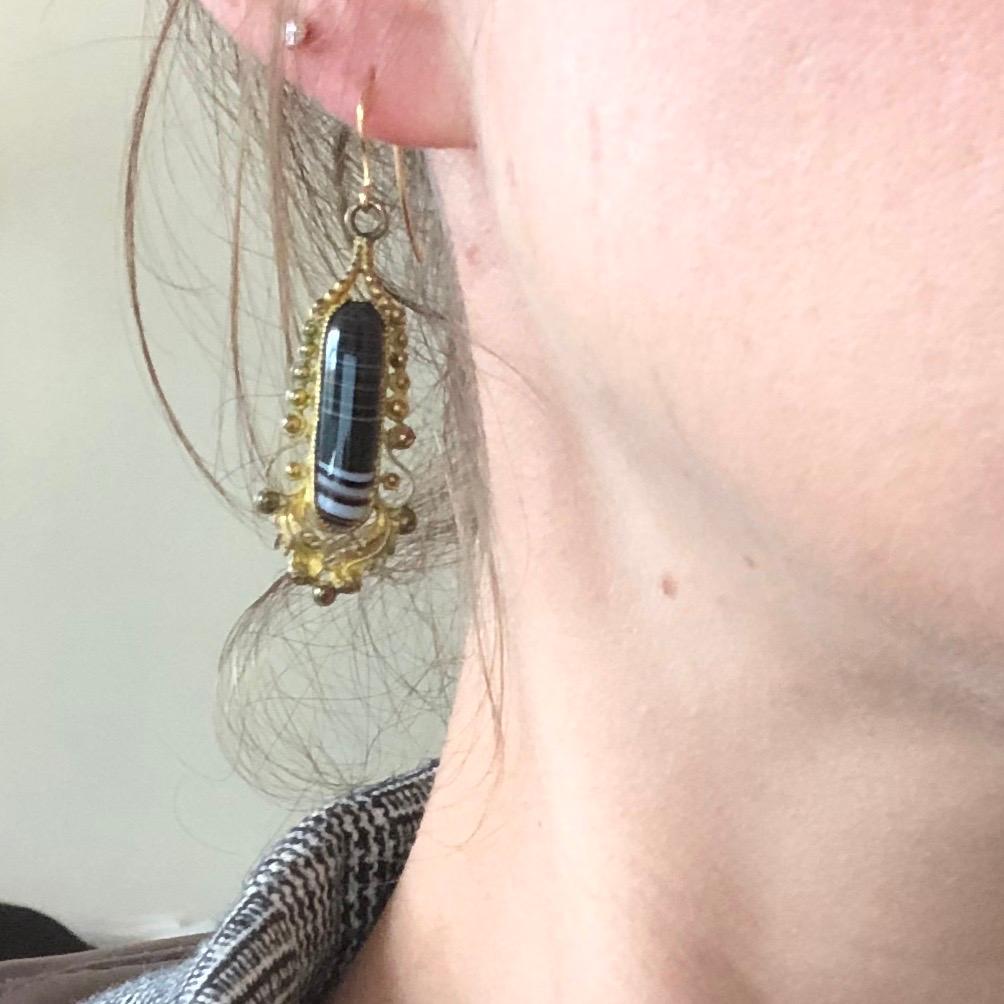 Georgian Agate and Gilt Drop Earrings For Sale 2