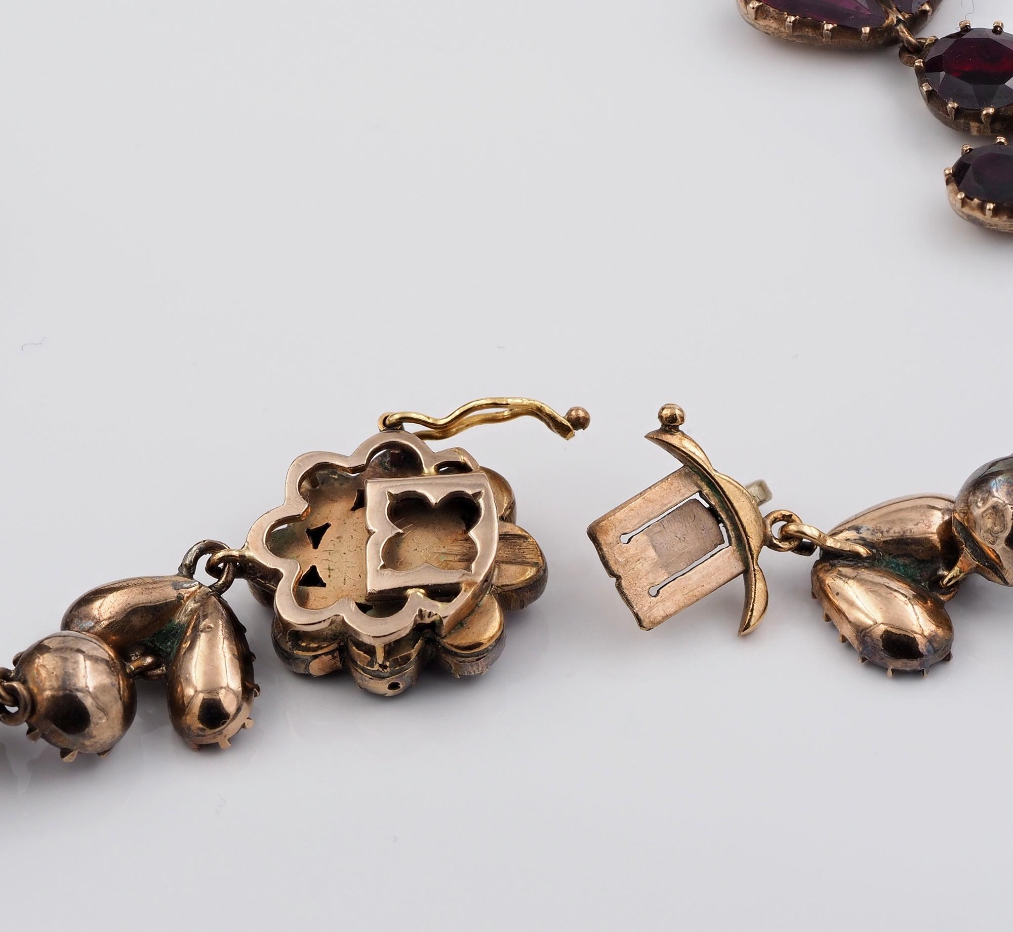 Georgian Almandine Garnet Flat Cut 12 KT Gold Necklace For Sale 6