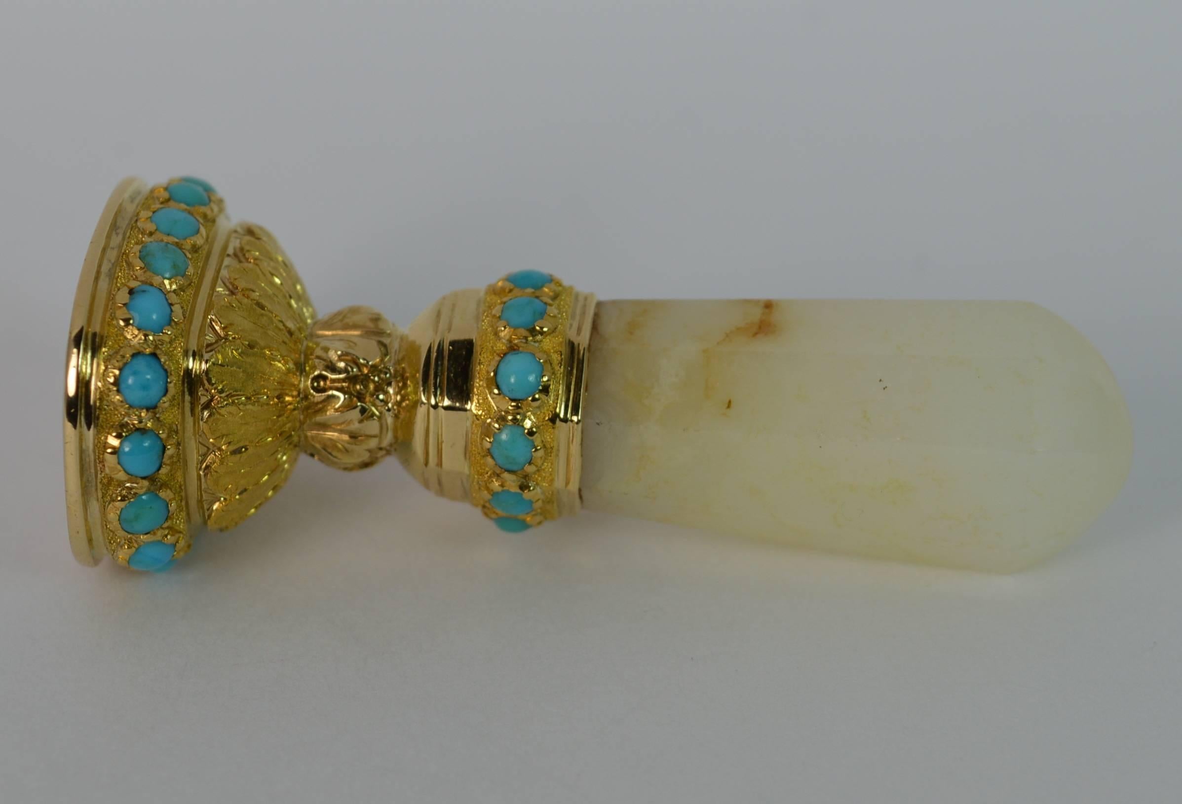 Women's or Men's Georgian Always at Home Snail Intaglio 18 Carat Gold Turquoise Chalcedony Seal