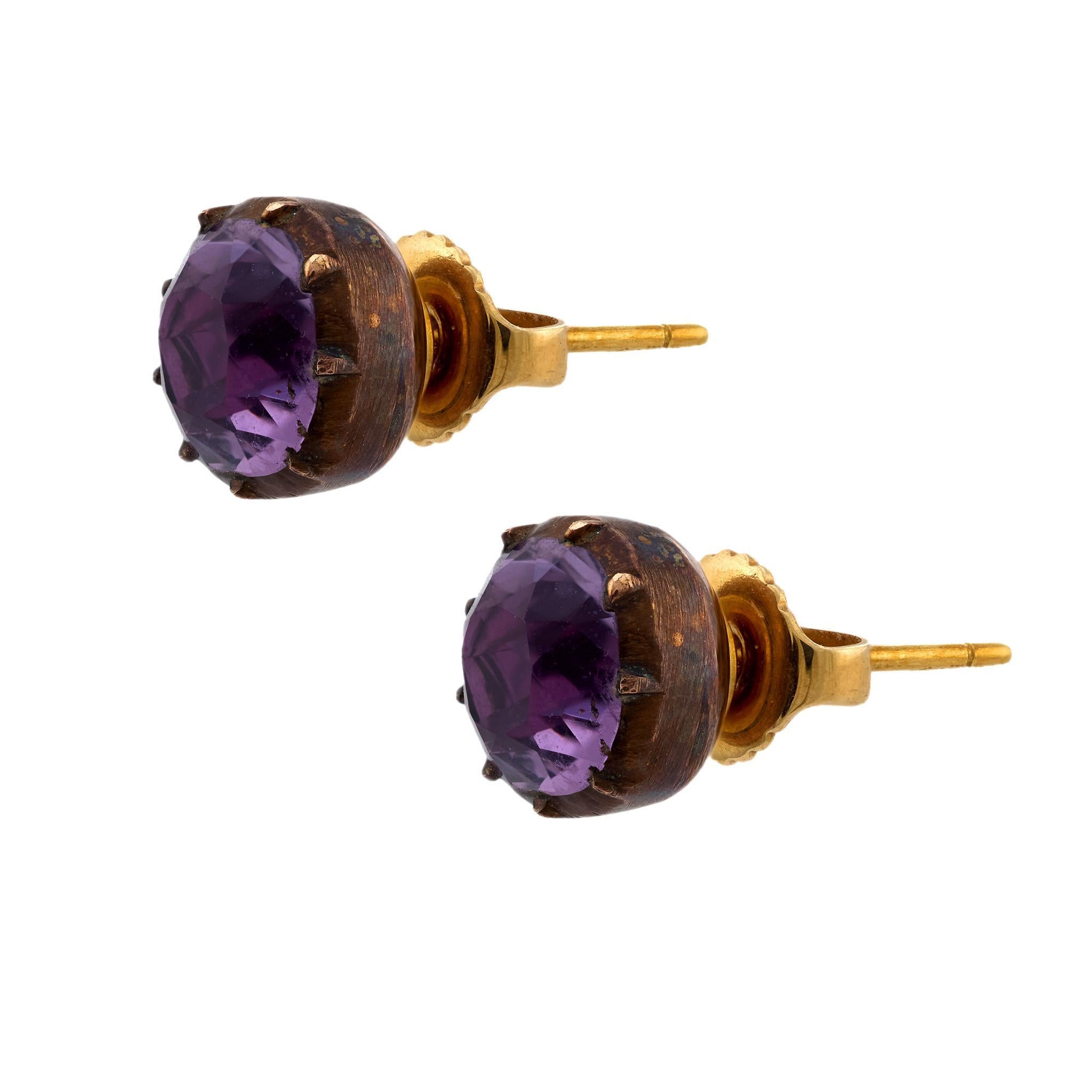 Georgische Amethyst-Ohrstecker aus 14k Gelbgold (Georgian) im Angebot