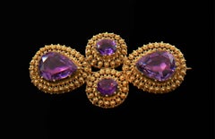Georgian Amethyst & 18K Yellow Gold Cannetille Brooch - France - Circa 1820