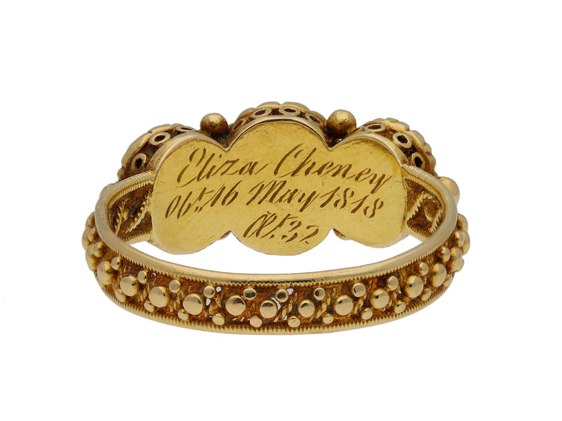 Anello da lutto georgiano in ametista e crisoberillo, 1818 circa. In condizioni buone in vendita a London, GB