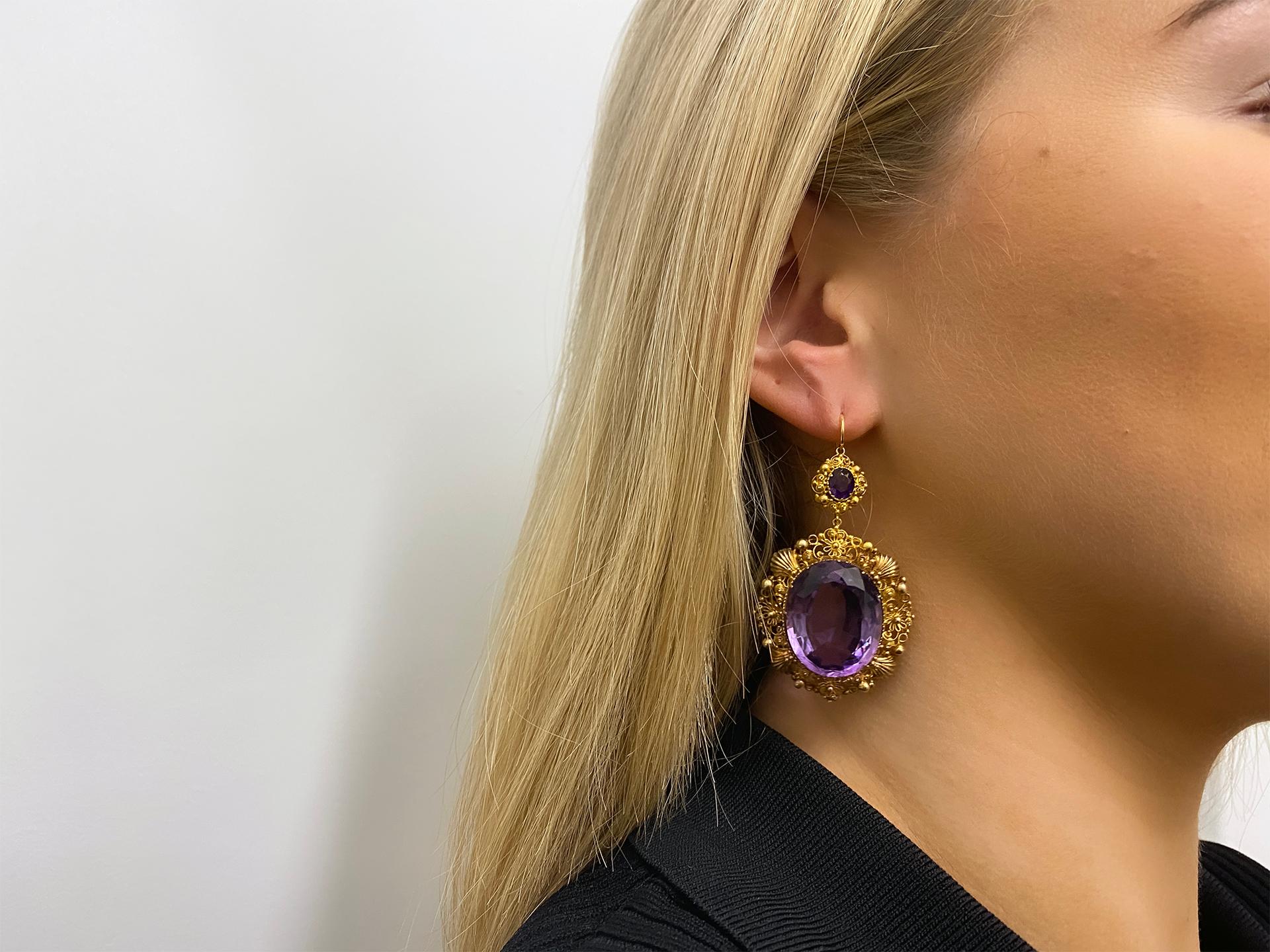 Georgian Amethyst and Gold Cannetille Earrings, circa 1820 1