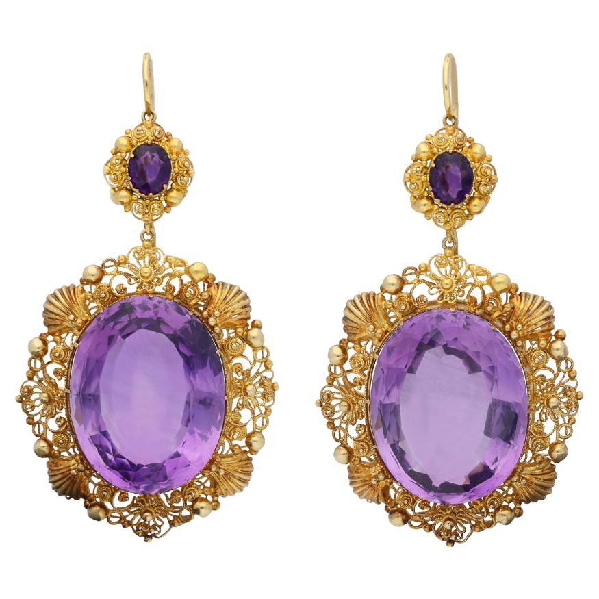 Georgian Amethyst and Gold Cannetille Earrings, circa 1820