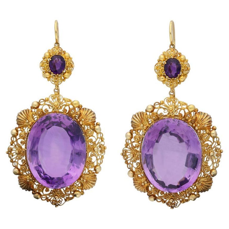 Georgian Amethyst and Gold Cannetille Earrings, circa 1820 For Sale at ...
