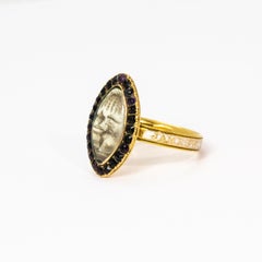 Georgian Amethyst and Enamel 18 Karat Gold Navette Sepia Mourning Ring