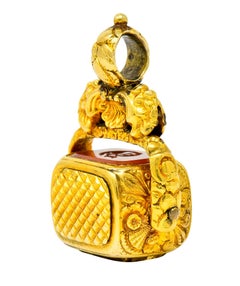 Georgian Amethyst Carnelian Citrine 18 Karat Gold Rotating Fob Pendant