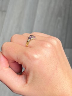Georgian Amethyst, Emerald and 15 Carat Gold Ring