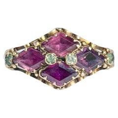 Georgianischer Amethyst-, Smaragd- und 15 Karat Goldring