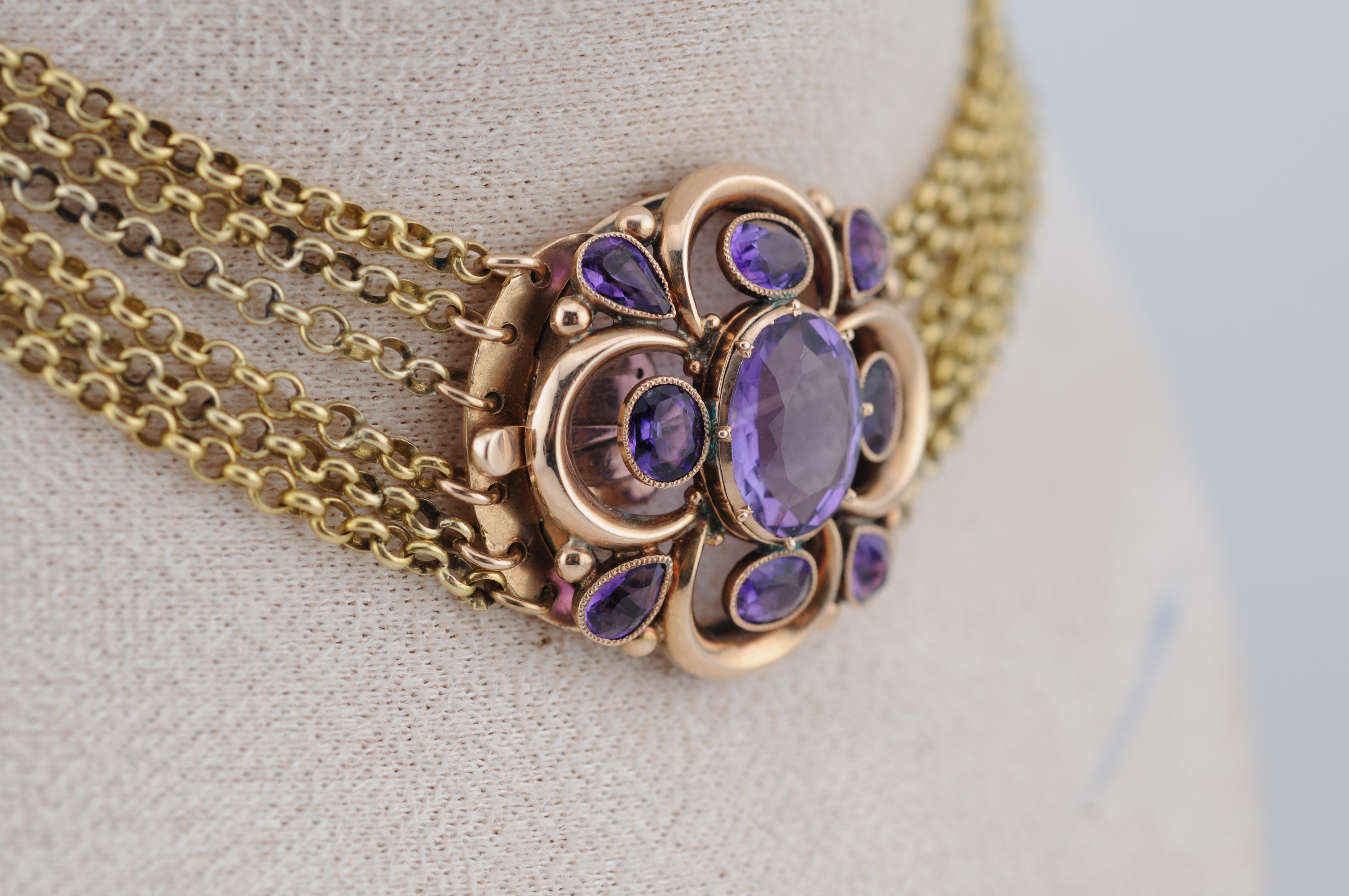 Collier géorgien en améthyste, or 14K Bon état - En vente à Berlin, BE