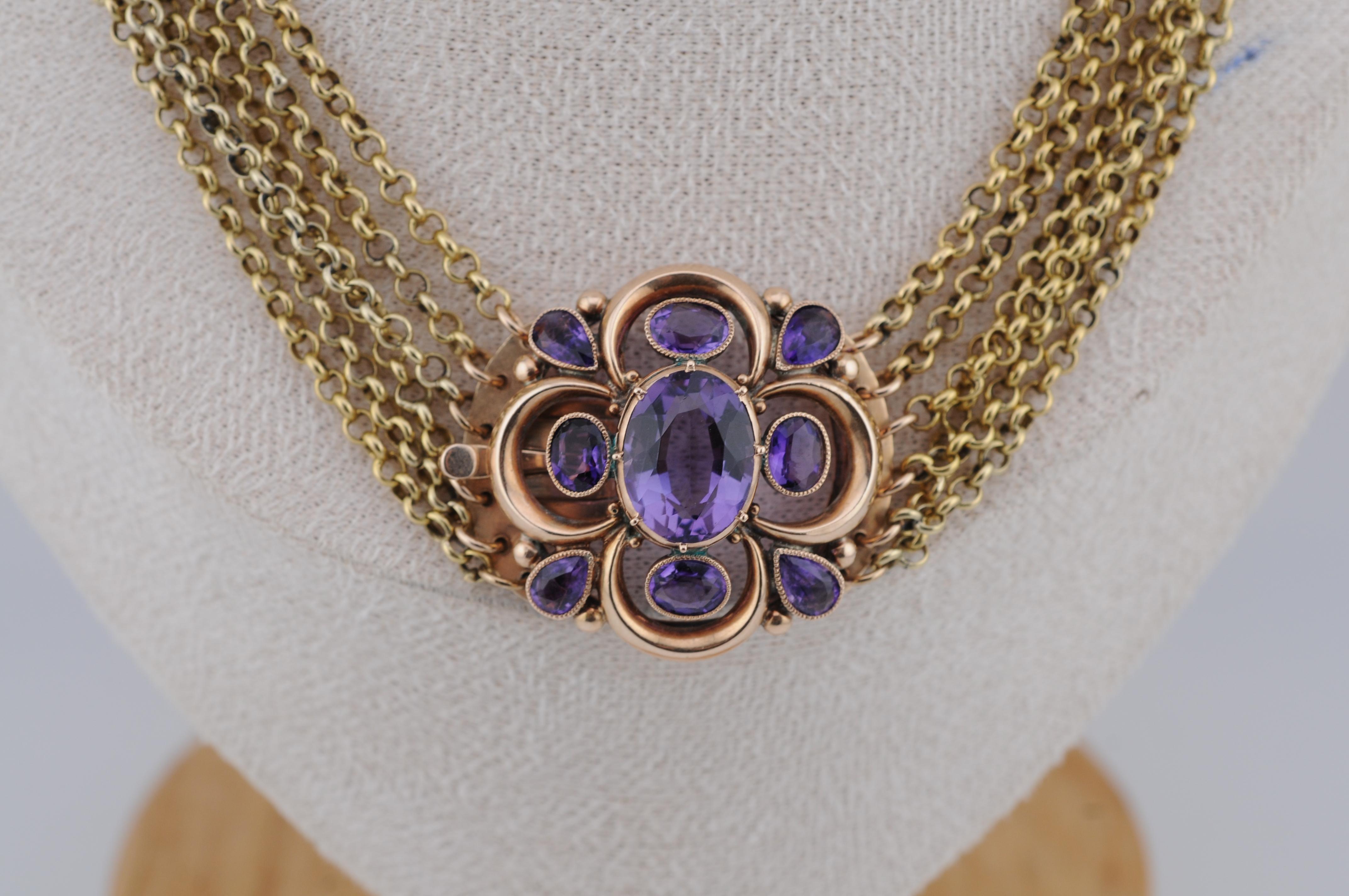 Collier géorgien en améthyste, or 14K en vente 2