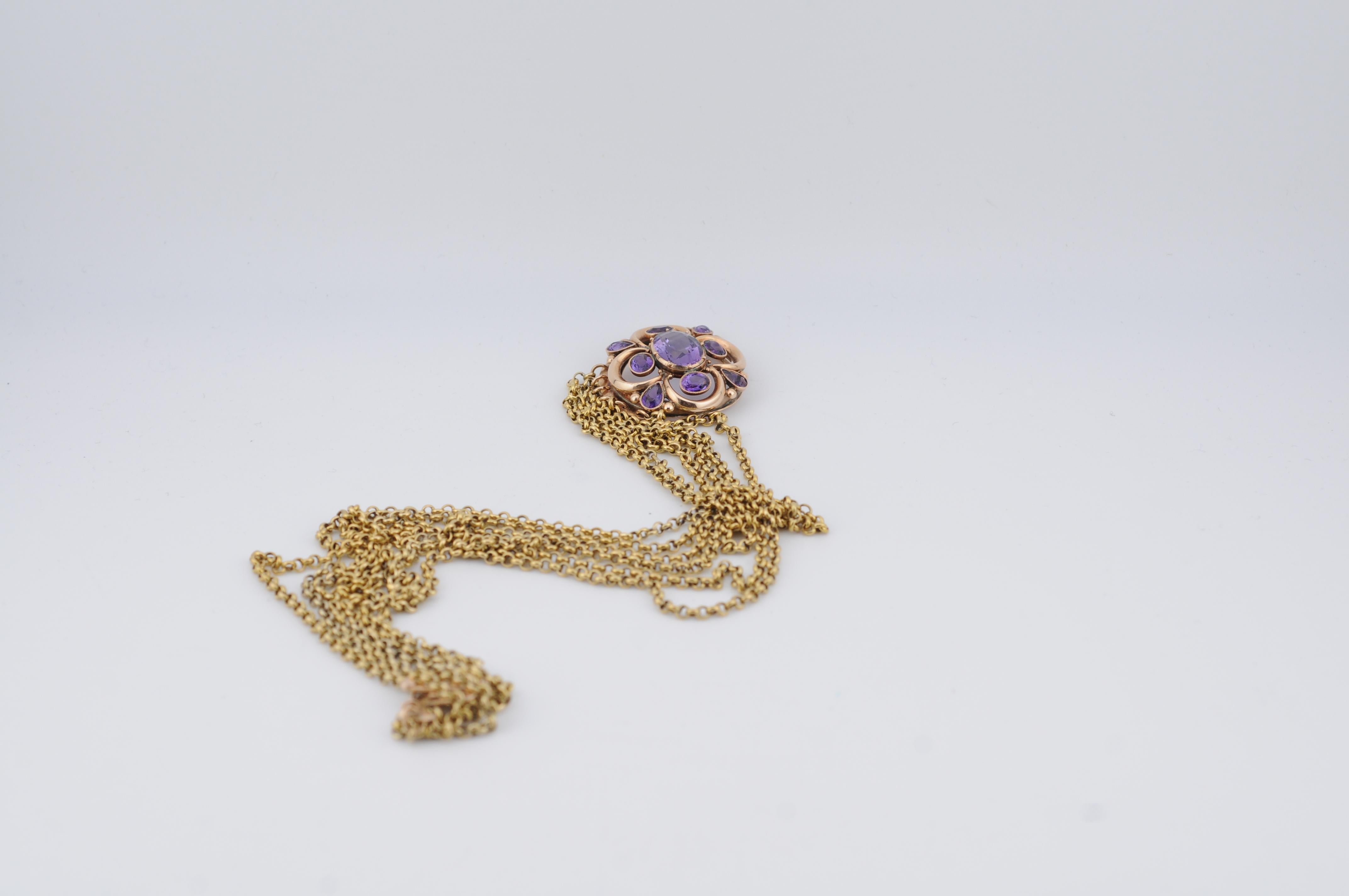 Collier géorgien en améthyste, or 14K en vente 3