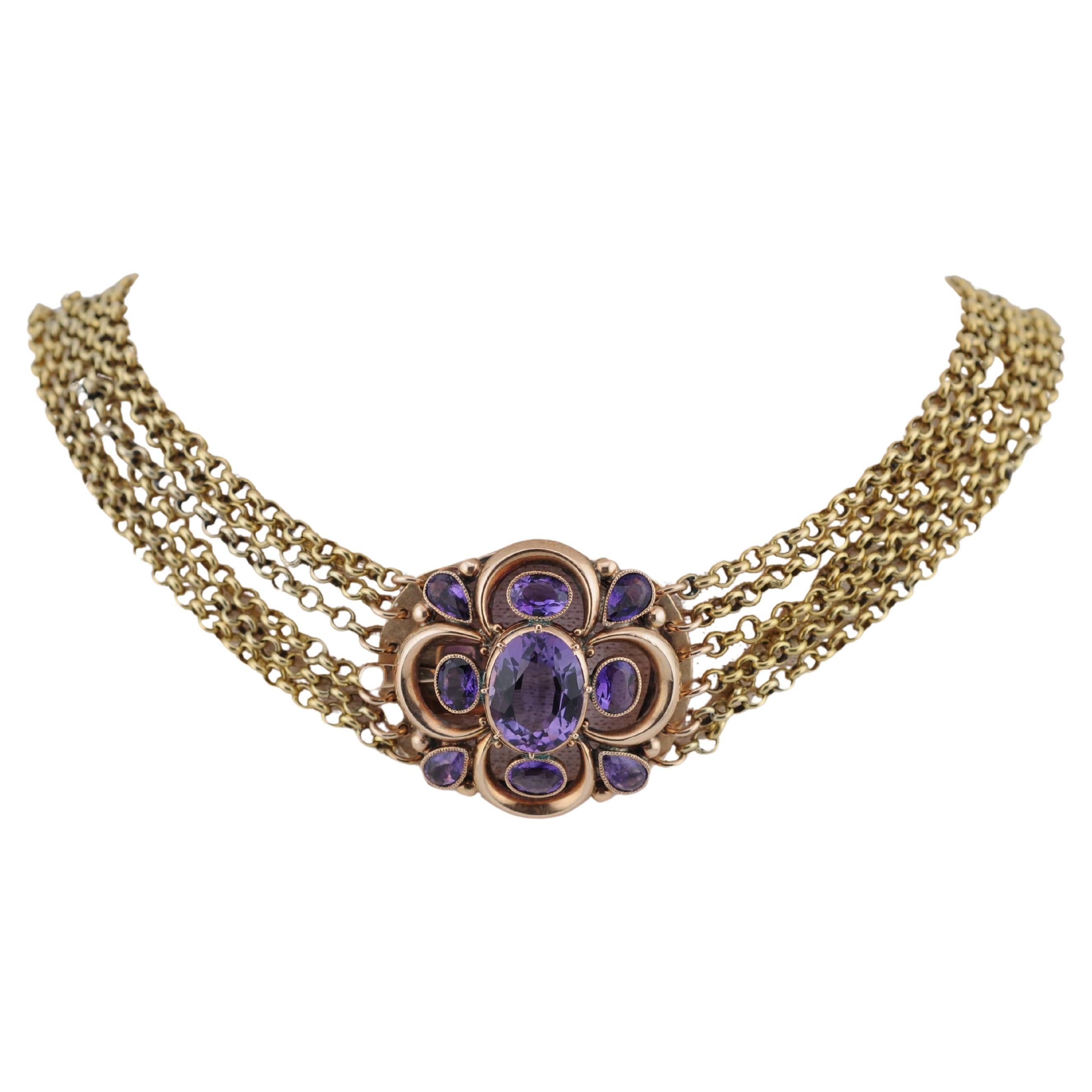 Collana georgiana con ametista, oro 14K