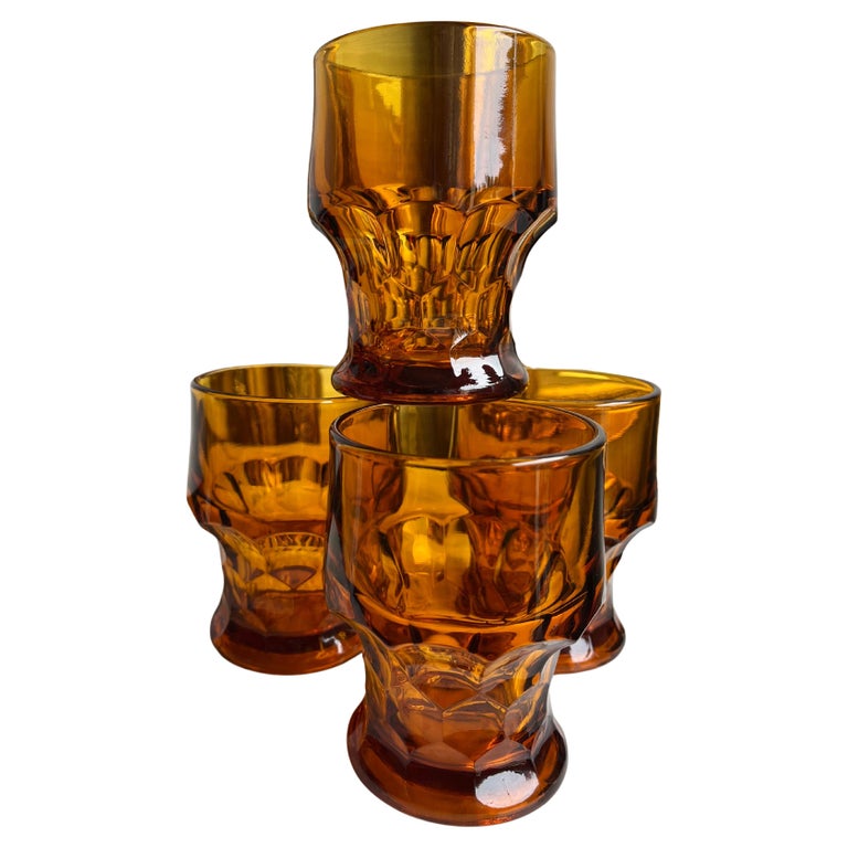 Amber Handblown Recycled Glass Carafe and Cup Set (Pair) - Textured Amber