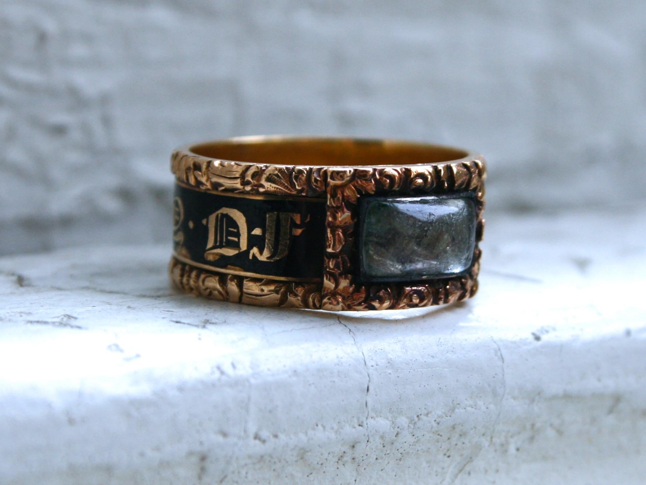 I normally do not buy jewelry with hair, but this Amazing Georgian Antique Mourning Ring was just too significant to pass up! Mourning rings were intended to commemorate the lost of a loved one, and although the idea dates back to Roman times, and