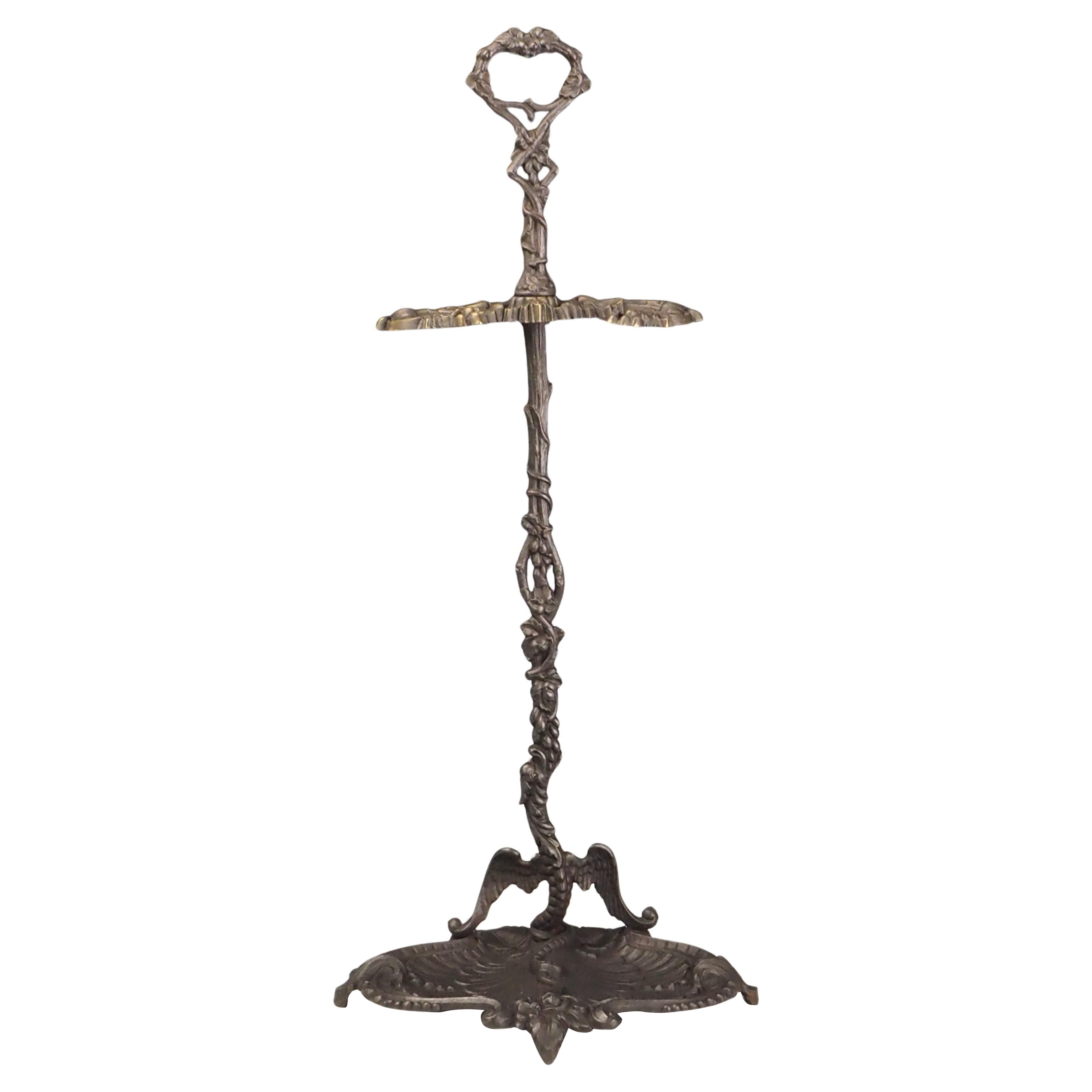 Georgian Antique Cast Iron Fireside Tool Stand, Winged Serpent, 1860 For Sale