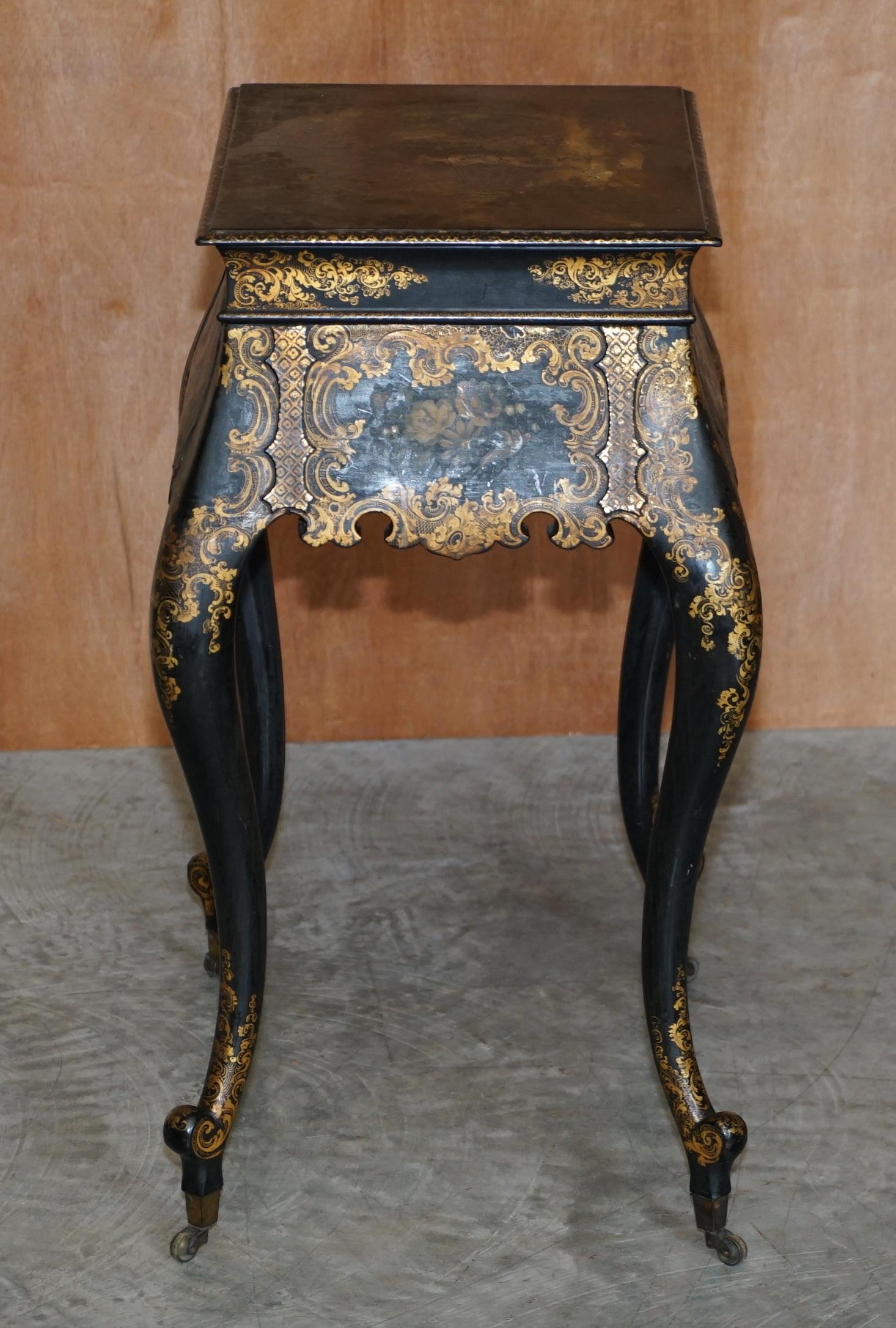 Georgianischer antiker georgianischer Werktisch, um 1800, George III. Chinesischer Lack und Goldvergoldung im Angebot 4
