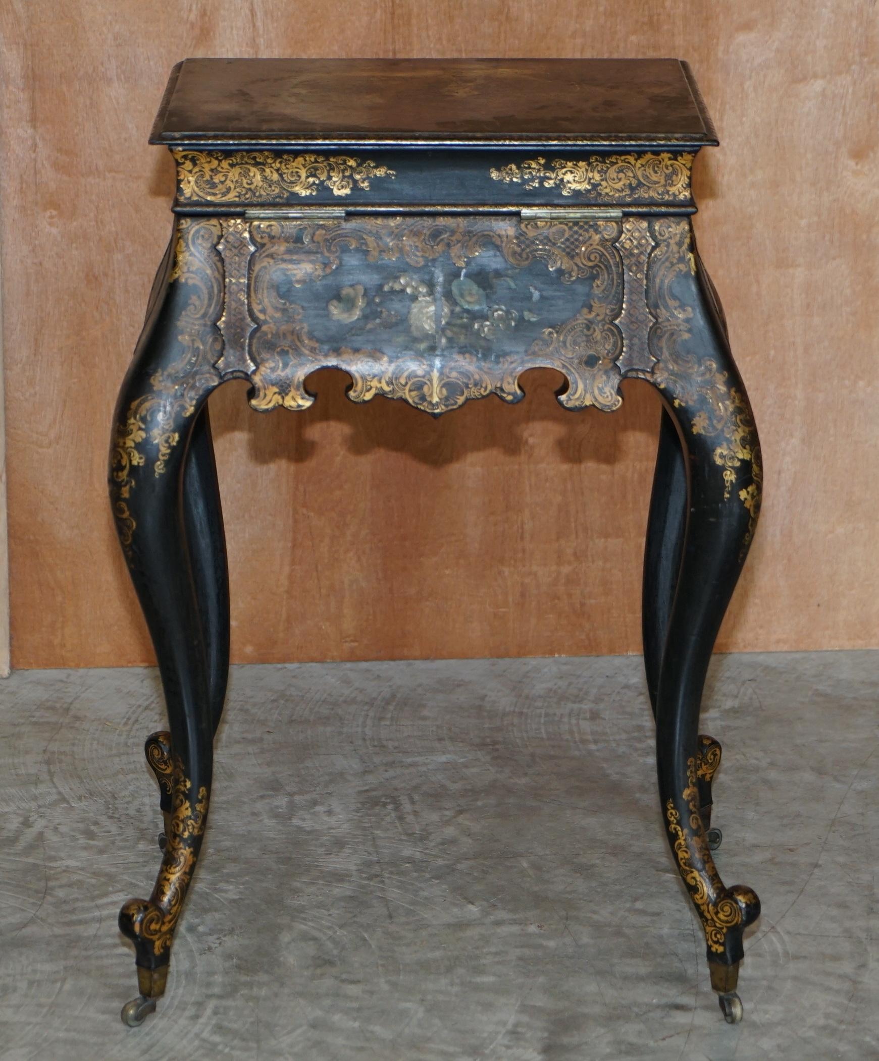 Georgian Antique circa 1800 George III Chinese Lacquer & Gold Gilt Work Table For Sale 7
