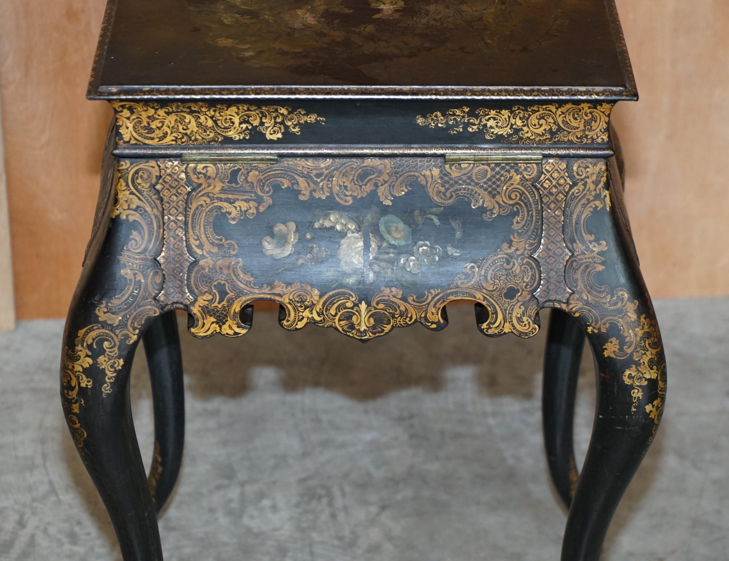 Georgian Antique circa 1800 George III Chinese Lacquer & Gold Gilt Work Table For Sale 8