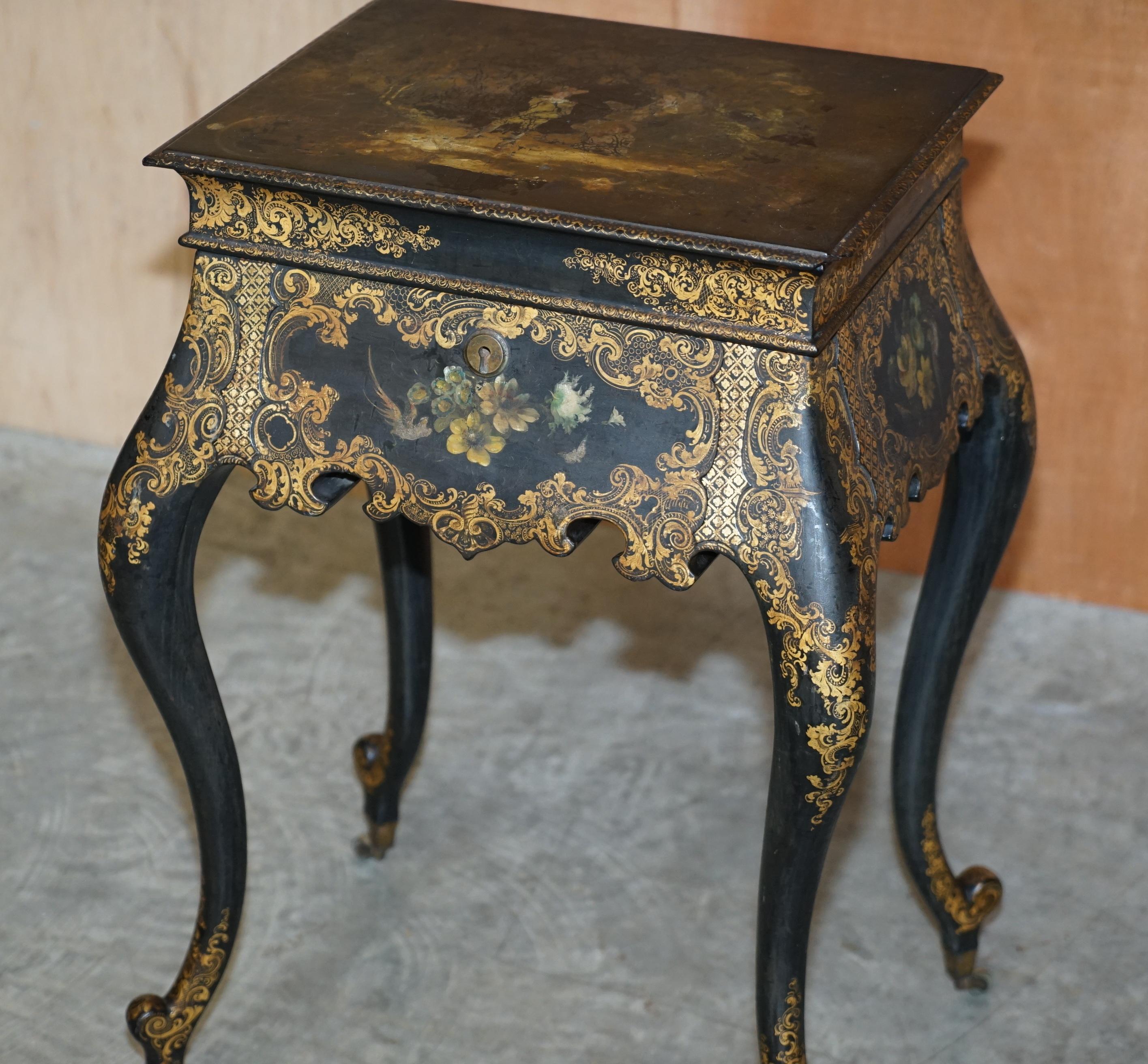 Early 19th Century Georgian Antique circa 1800 George III Chinese Lacquer & Gold Gilt Work Table For Sale